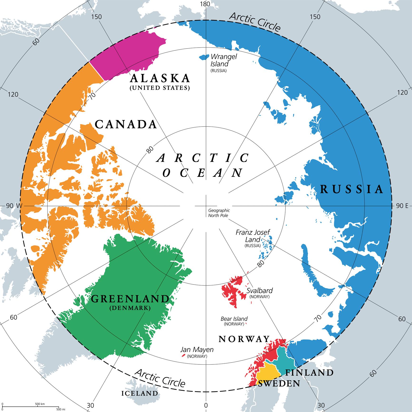 A map of the Arctic Circle regions