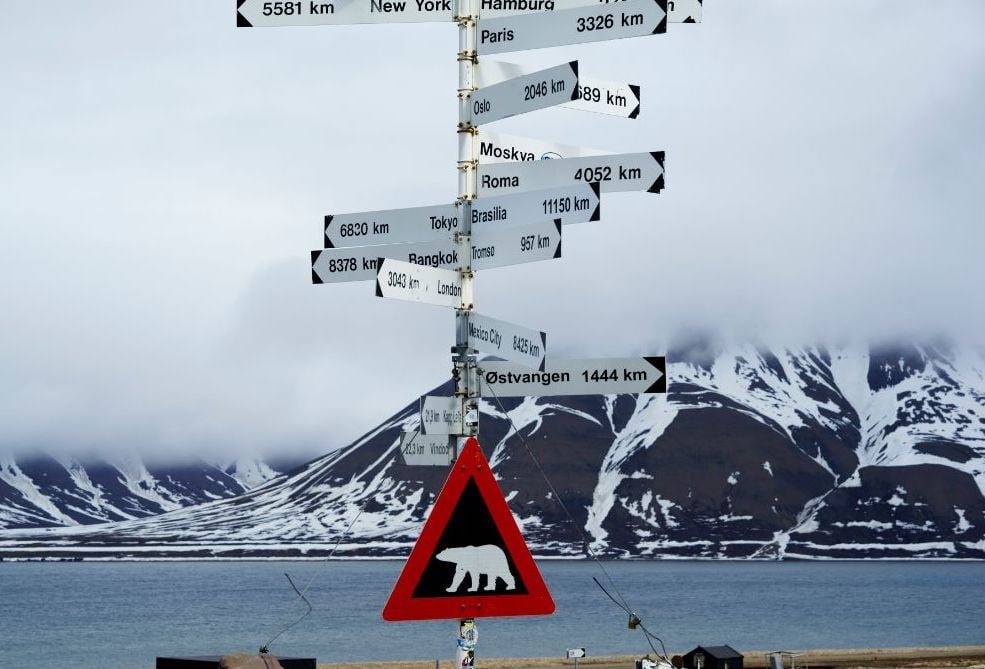 The sign outside Longyearbyen Airport, Svalbard. Photo: Canva.