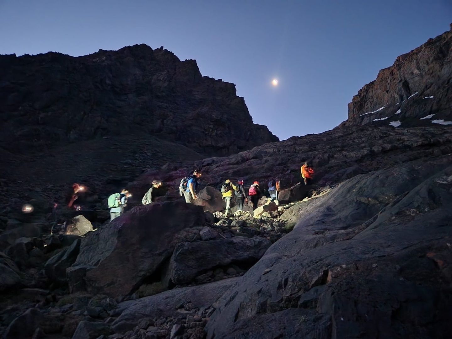 Setting off to climb Toubkal in the early morning. Photo: Aztat Treks.