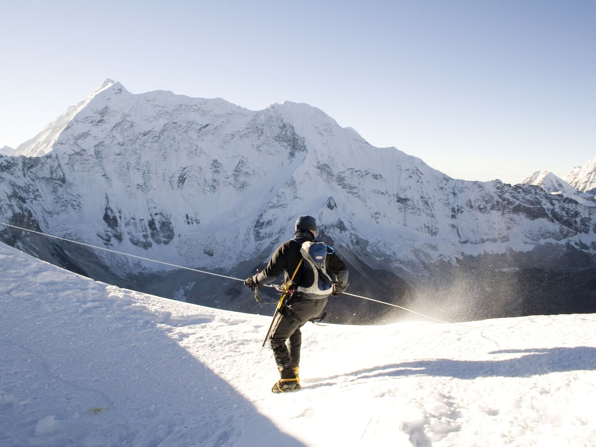  A climber heads up to the summit of Mera Peak. Photo: Getty.