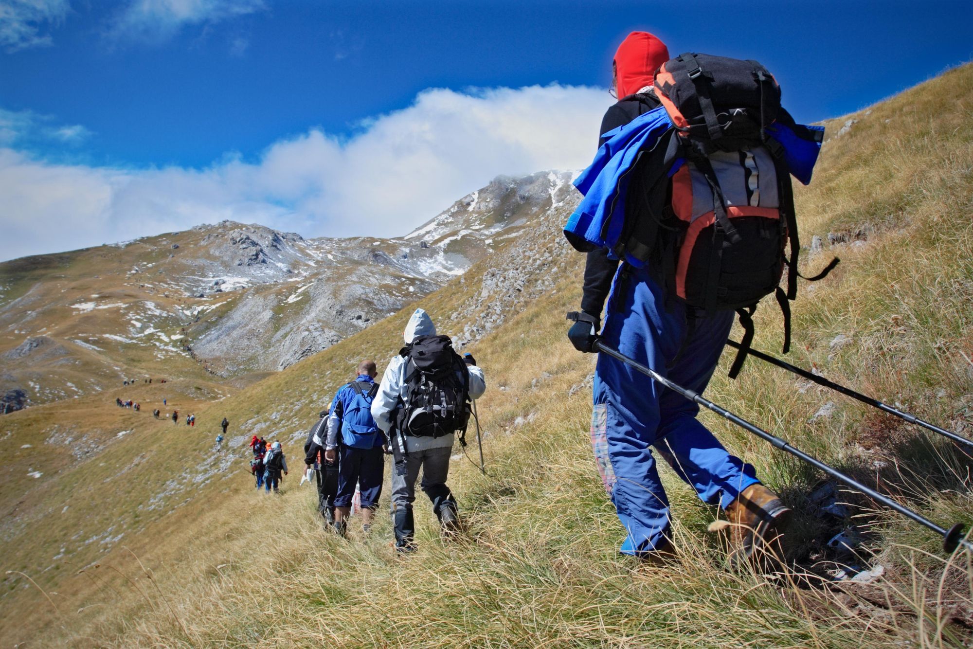 A group hikers head towards Mount Korab, which is the high point of both Albania and North Macedonia. Photo: Getty