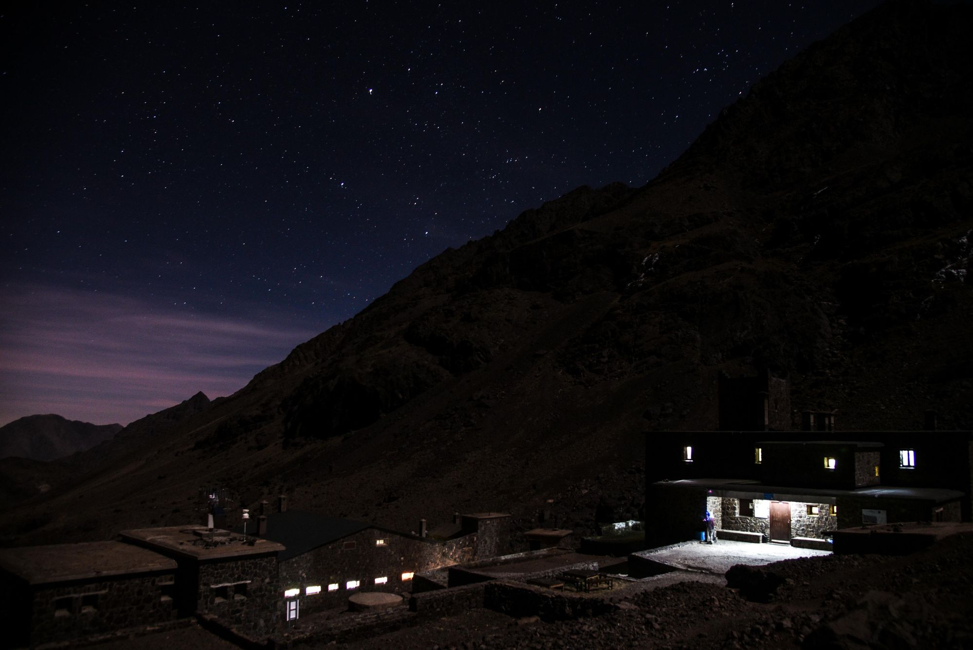 Neltner Refuge on Mount Toubkal, Morocco at night. Photo: Getty