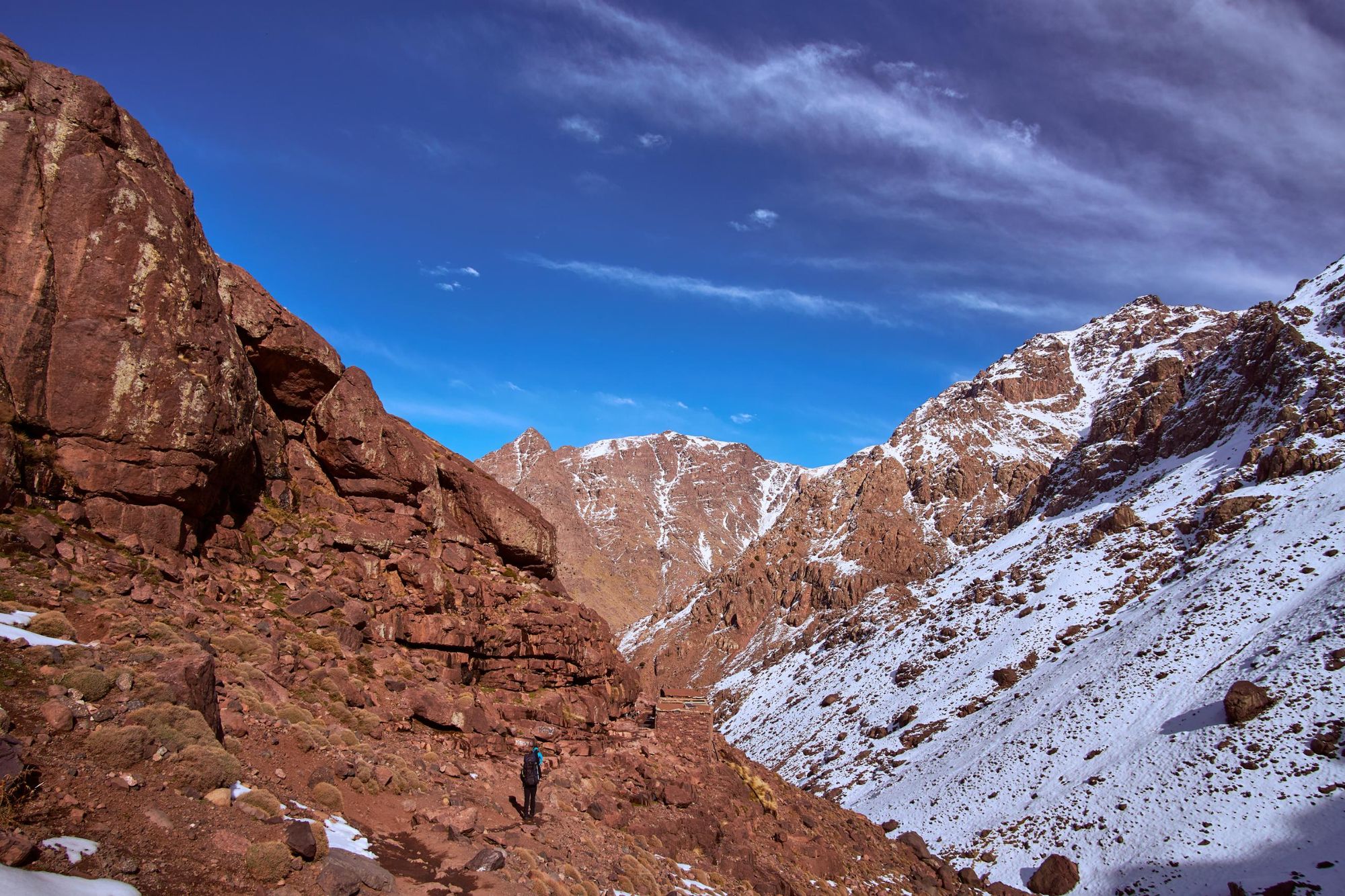 The hiking route, from the summit of Jebel Toubkal heading back to Imlil. Photo: Getty