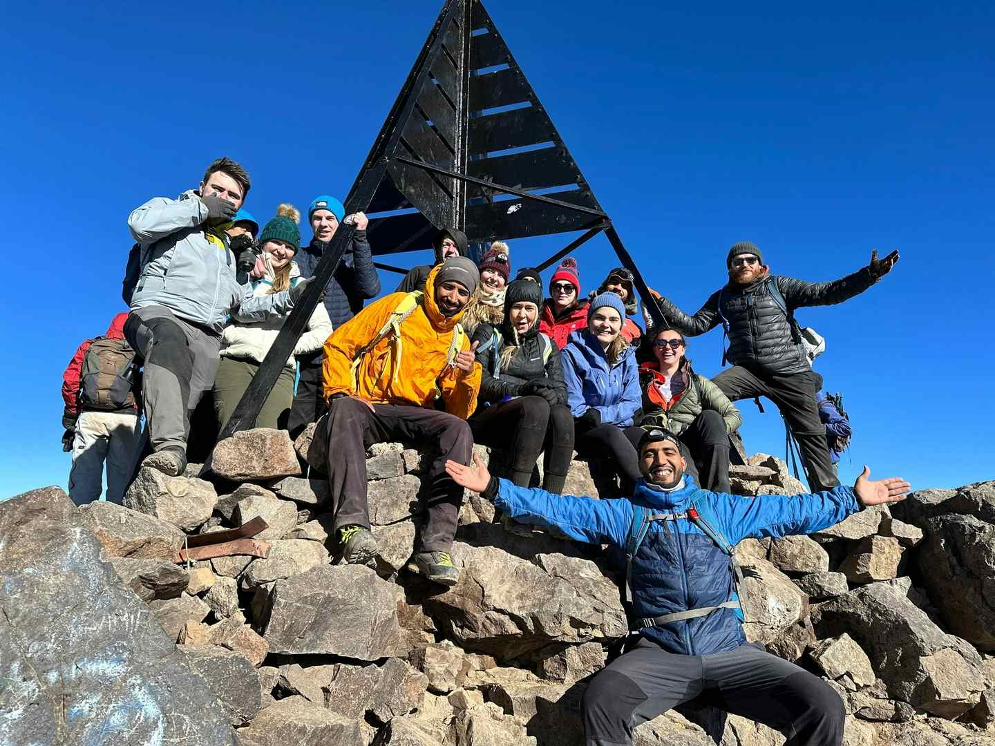 Standing at the summit of Mount Toubkal. Photo: Aztat Treks.