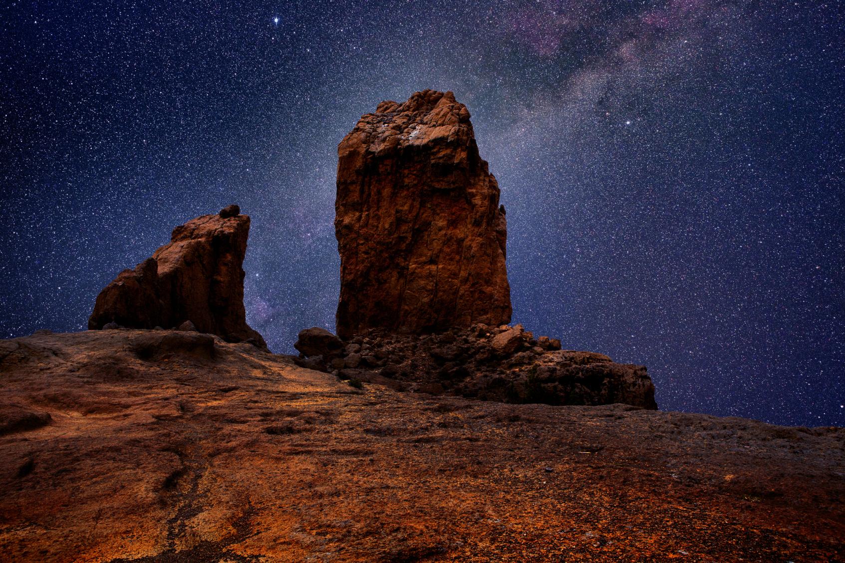 Roque Nublo, a monolith on Gran Canaria, at night. Photo: Getty.