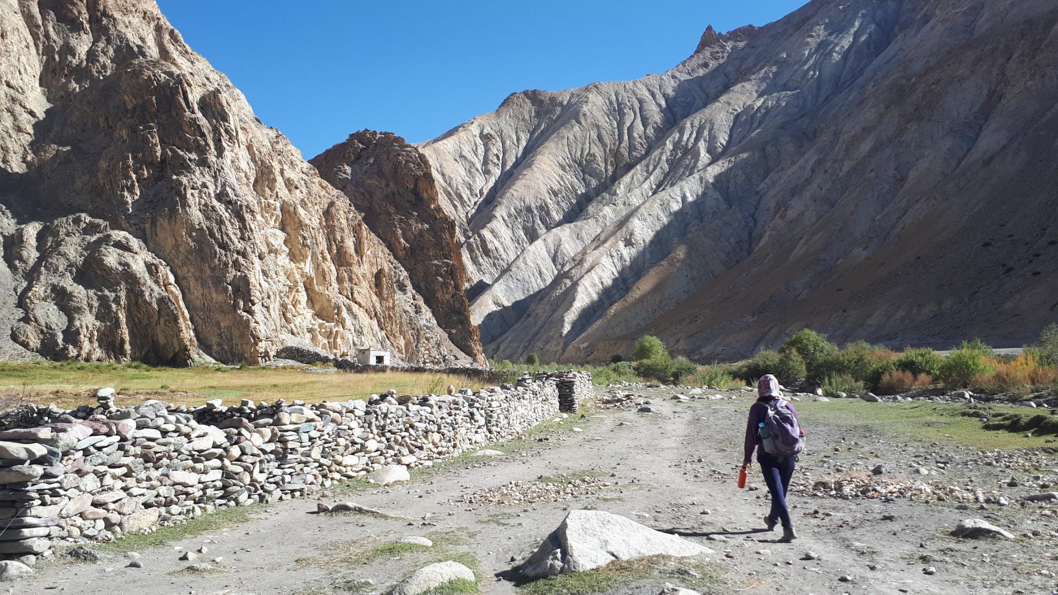 Hiker along Ladakh's Markha Valley trail.