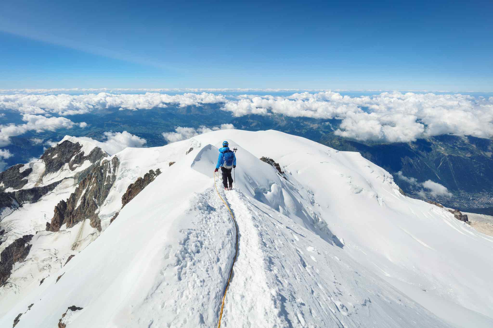 A climber ascends Mont Blanc, France. Photo: Lena Serditova. 