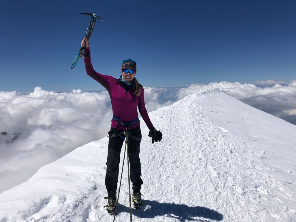 Amy standing on top of Mont Blanc after a successful climb. Photo: Amy Kilpin