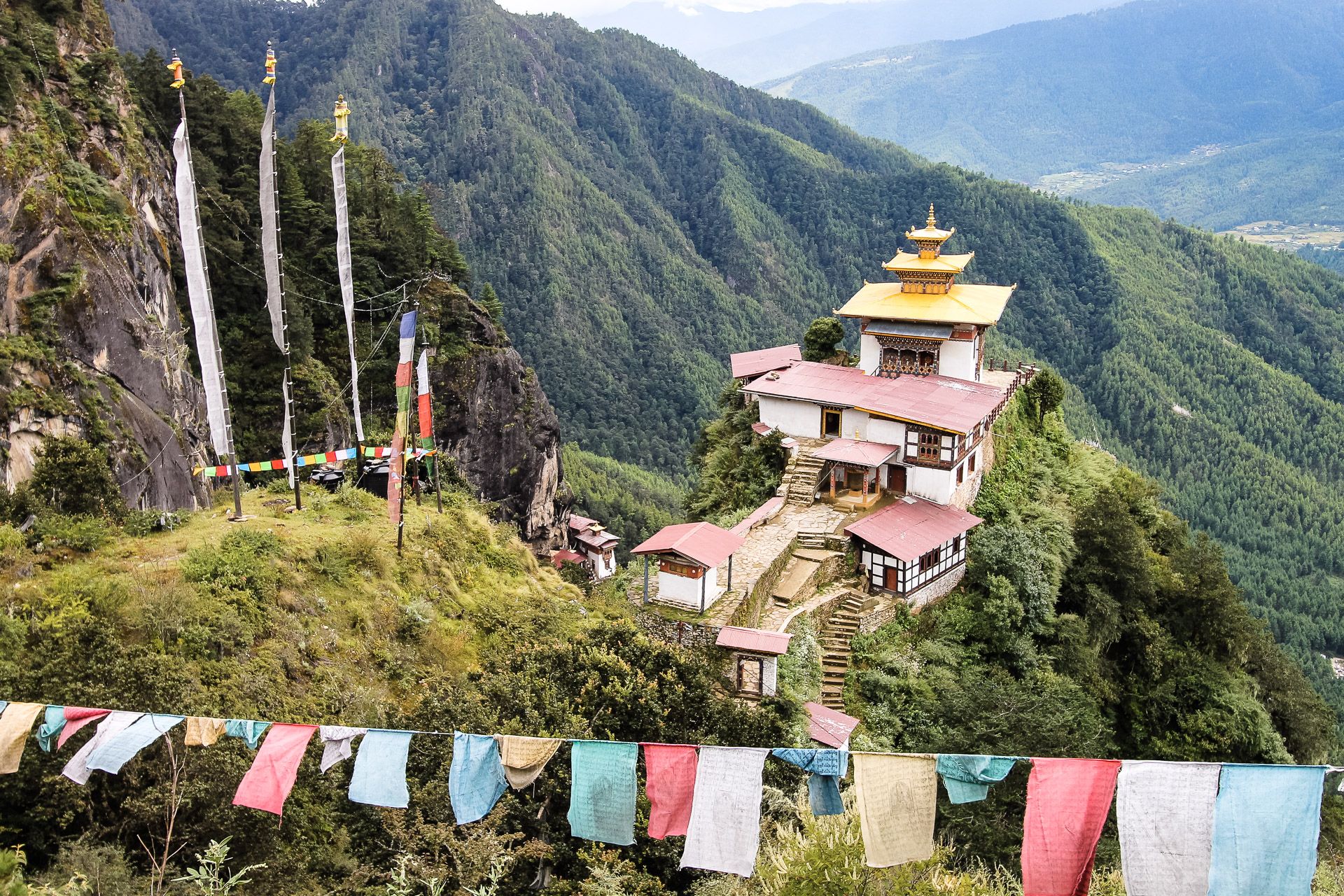 A monastery in Bhutan overlooking the valleys. Photo: Tristan Kennedy