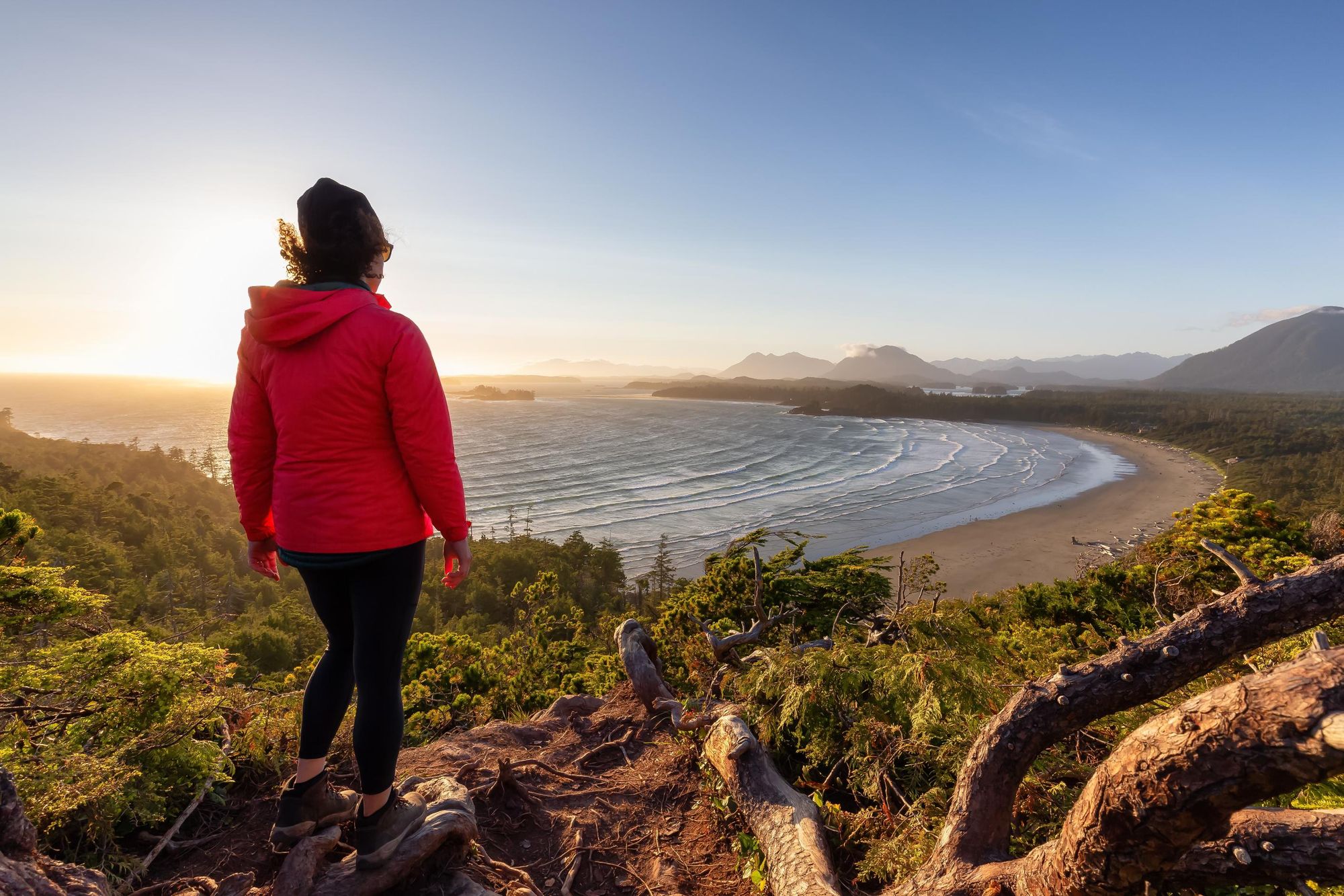 A hiker at Cox Bay Lookout, Tofino. Photo: Shutterstock.