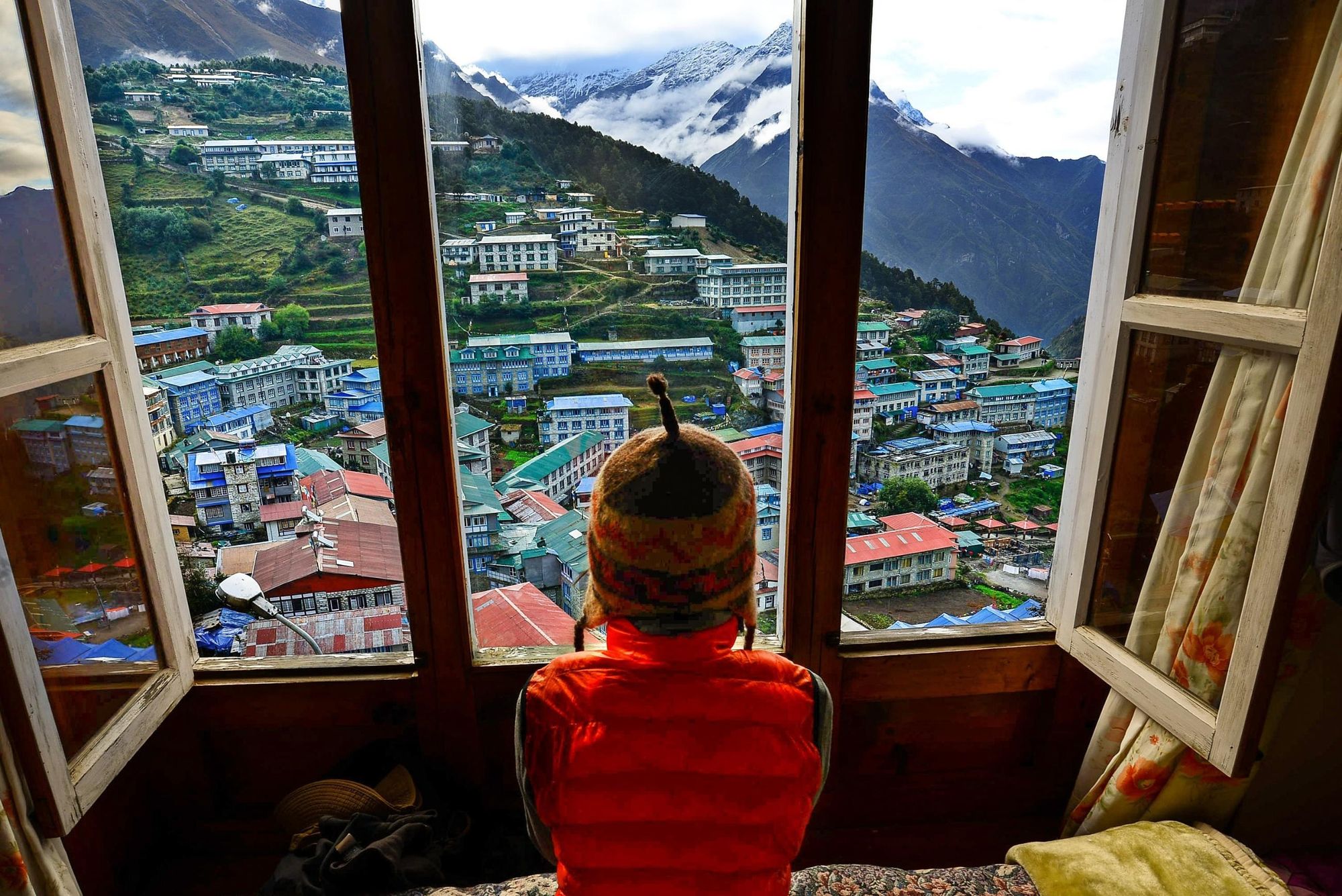 Views from a teahouse over Namche, Nepal. Photo: Getty.