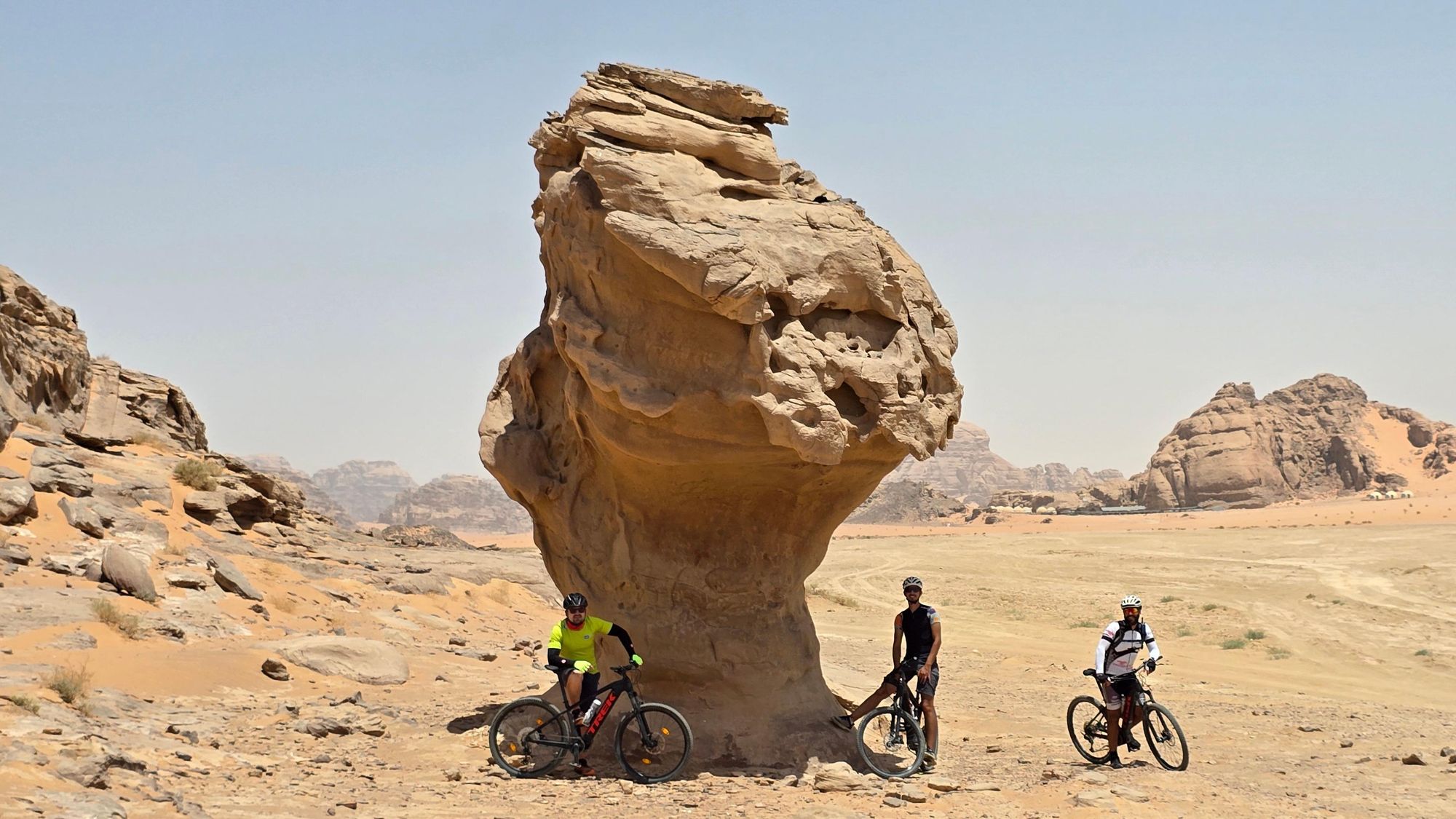 The team out in the desert sand, pedal-assisted. Credit: Experience Jordan Adventures