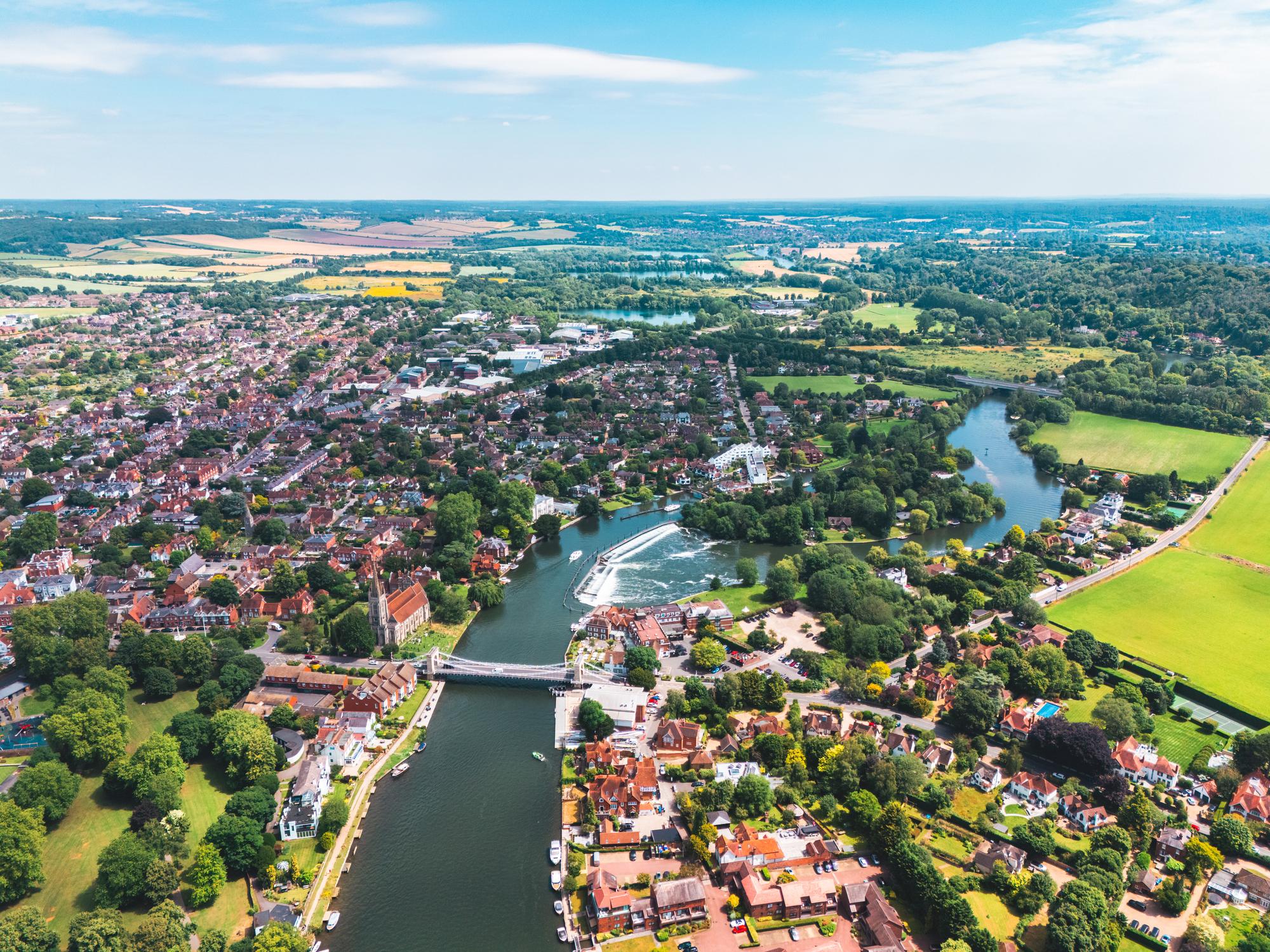 A drone view of the town of Marlow, which features on the Royal Chilterns Way. Photo: Getty