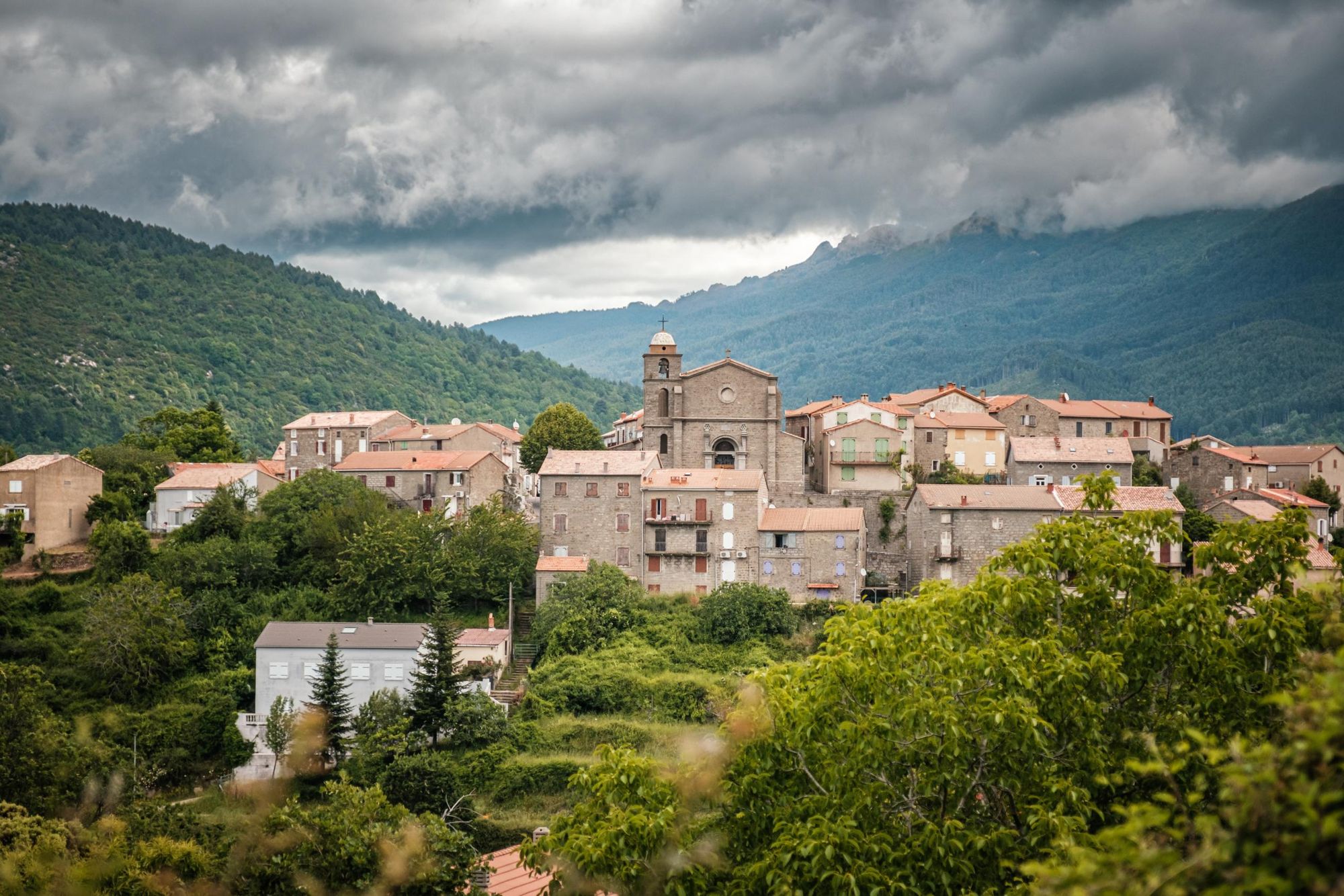 The pretty hilltop village of Cozzano in Corsica. Photo: Getty.