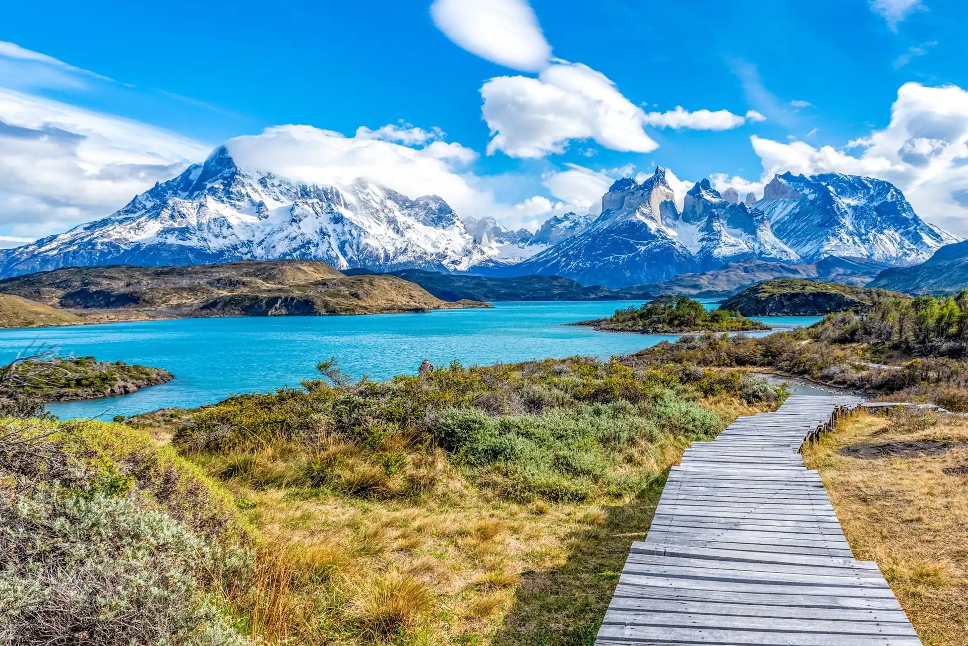 A sunny day in Torres del Paine National Park. Photo: Getty.