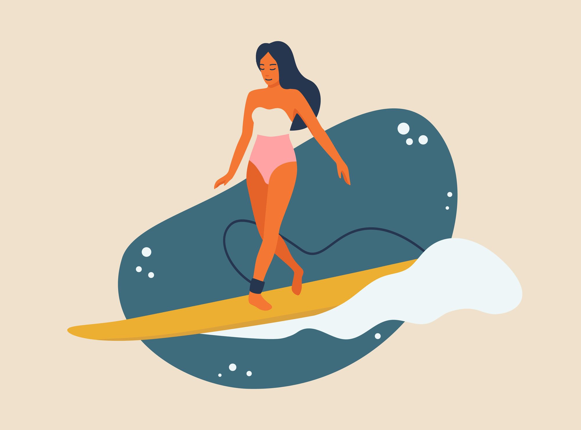 A woman surfing.