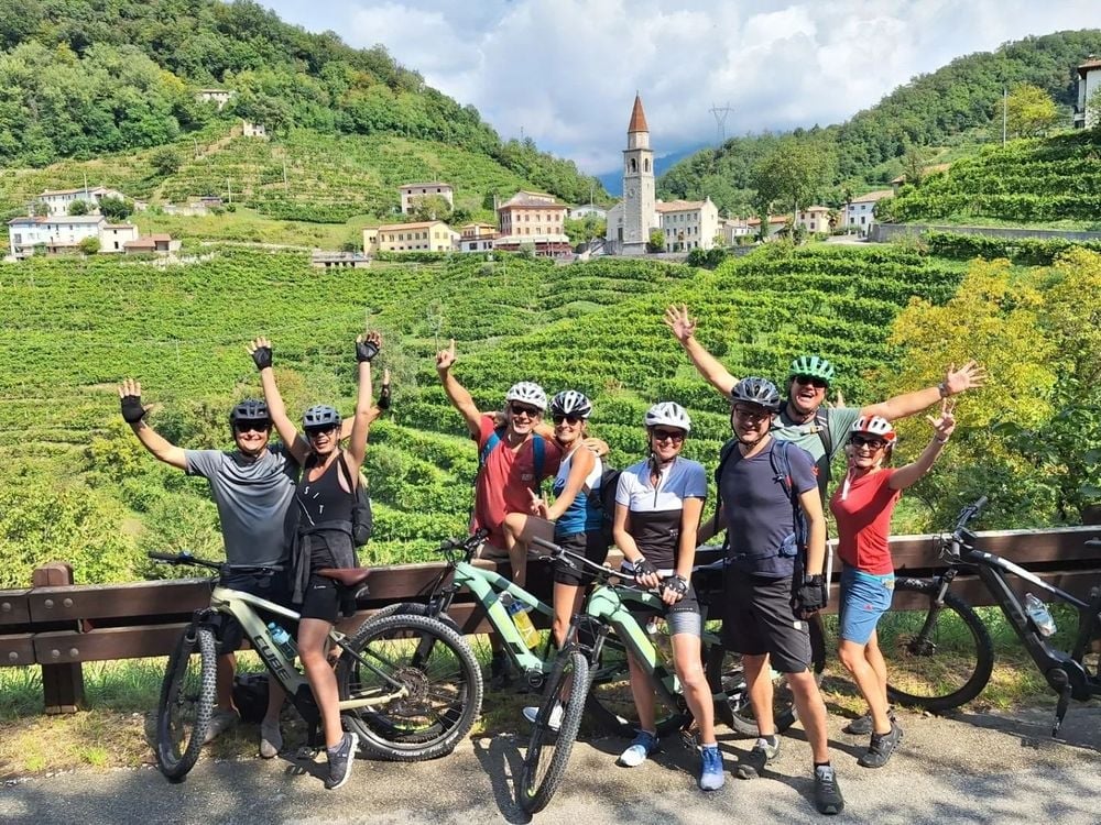 A cycling group in the Prosecco Hills. Photo: Italy Cycling Tours.