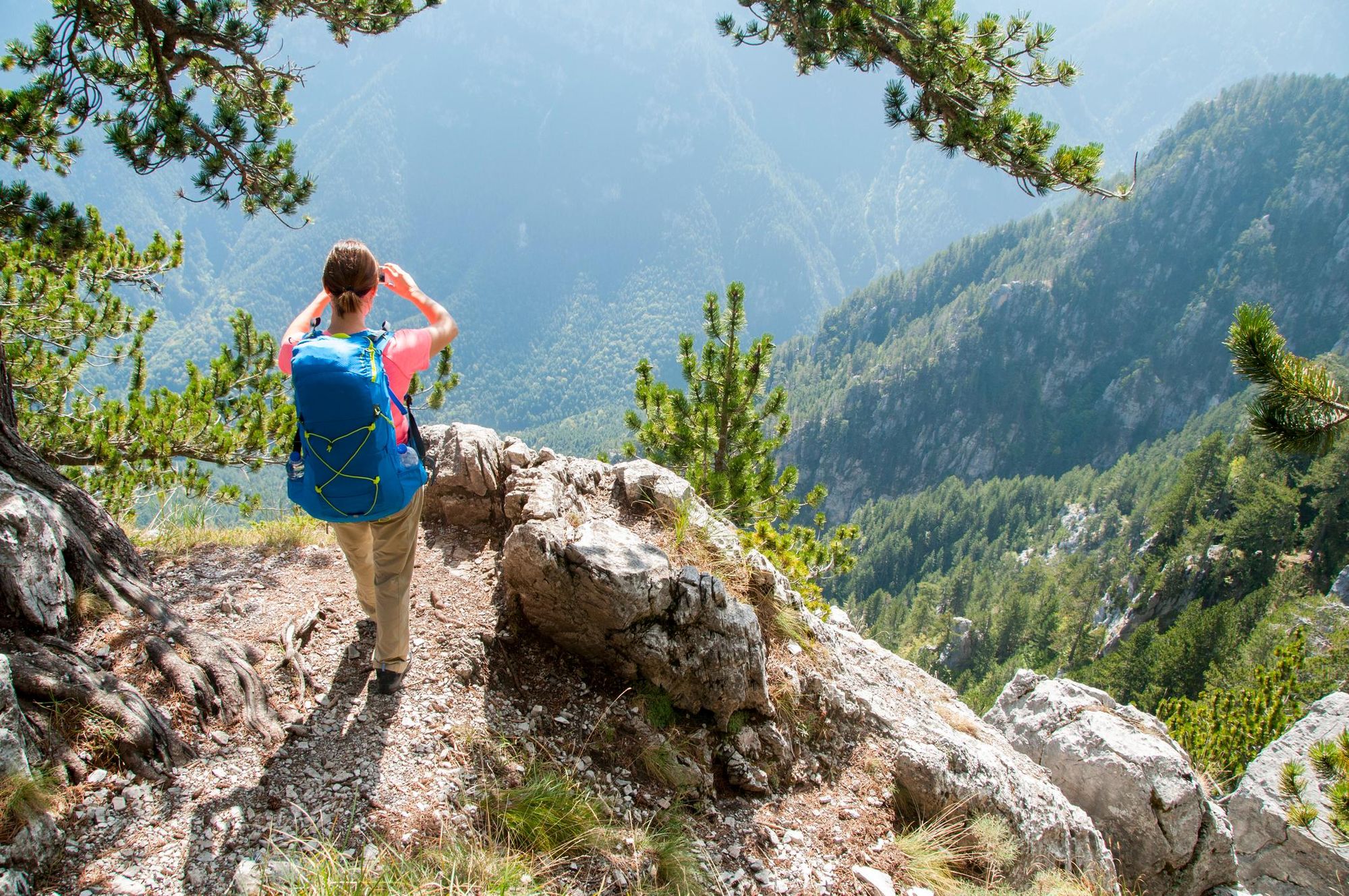 On the path to the high peaks, looking down on the forests of Mount Olympus. Photo: Getty