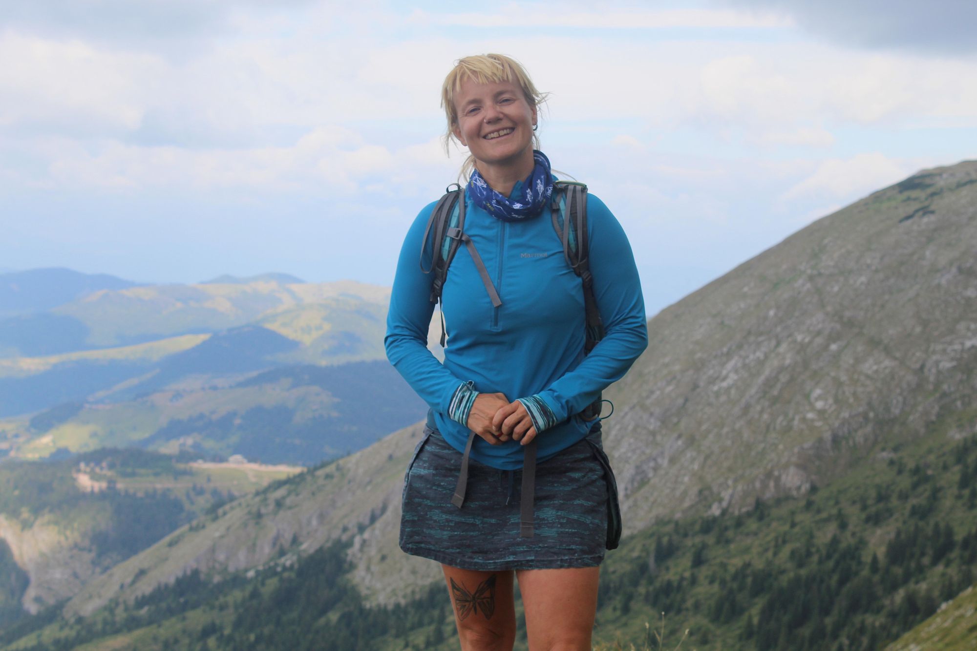 A profile of Uta Ibrahimi, on the ridgeline of Hajla Peak, near the border with Montenegro. Photo: Stuart Kenny