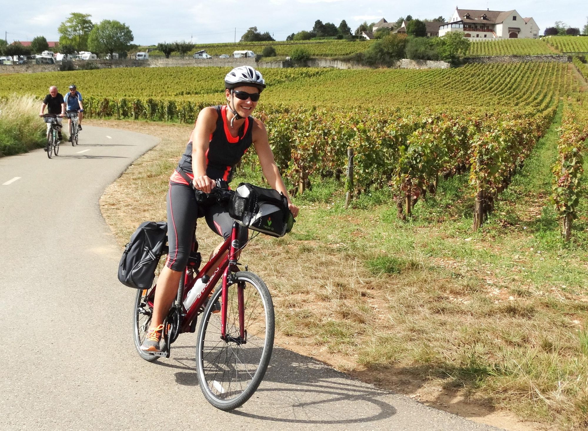 Cycling the backroads of Burgundy through the vineyards. Photo: Active Tours.
