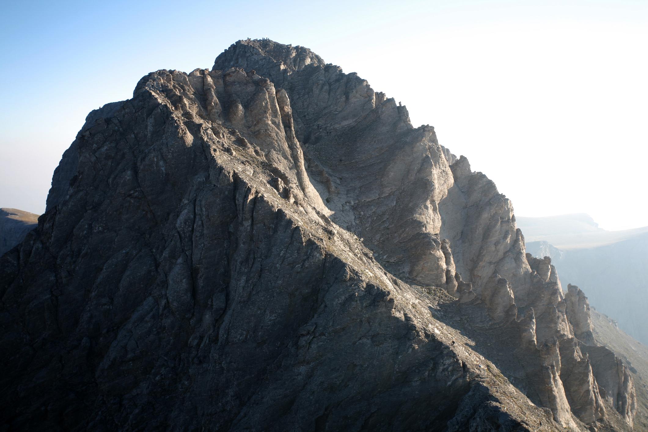 Mytikas, the highest peak of Mount Olympus, in the summer sun. Photo: Getty