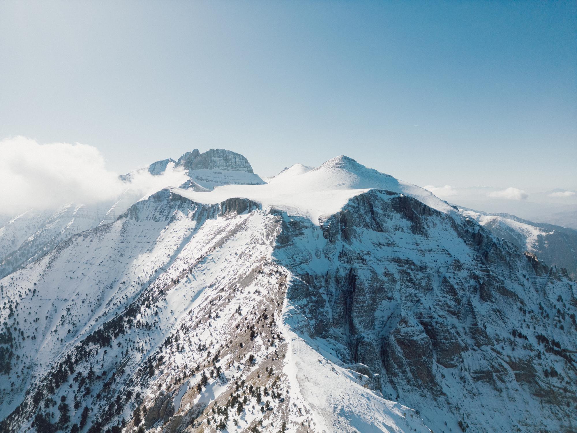 The massive bulk of Mount Olympus and Greece's highest peaks, covered in snow. Photo: Getty