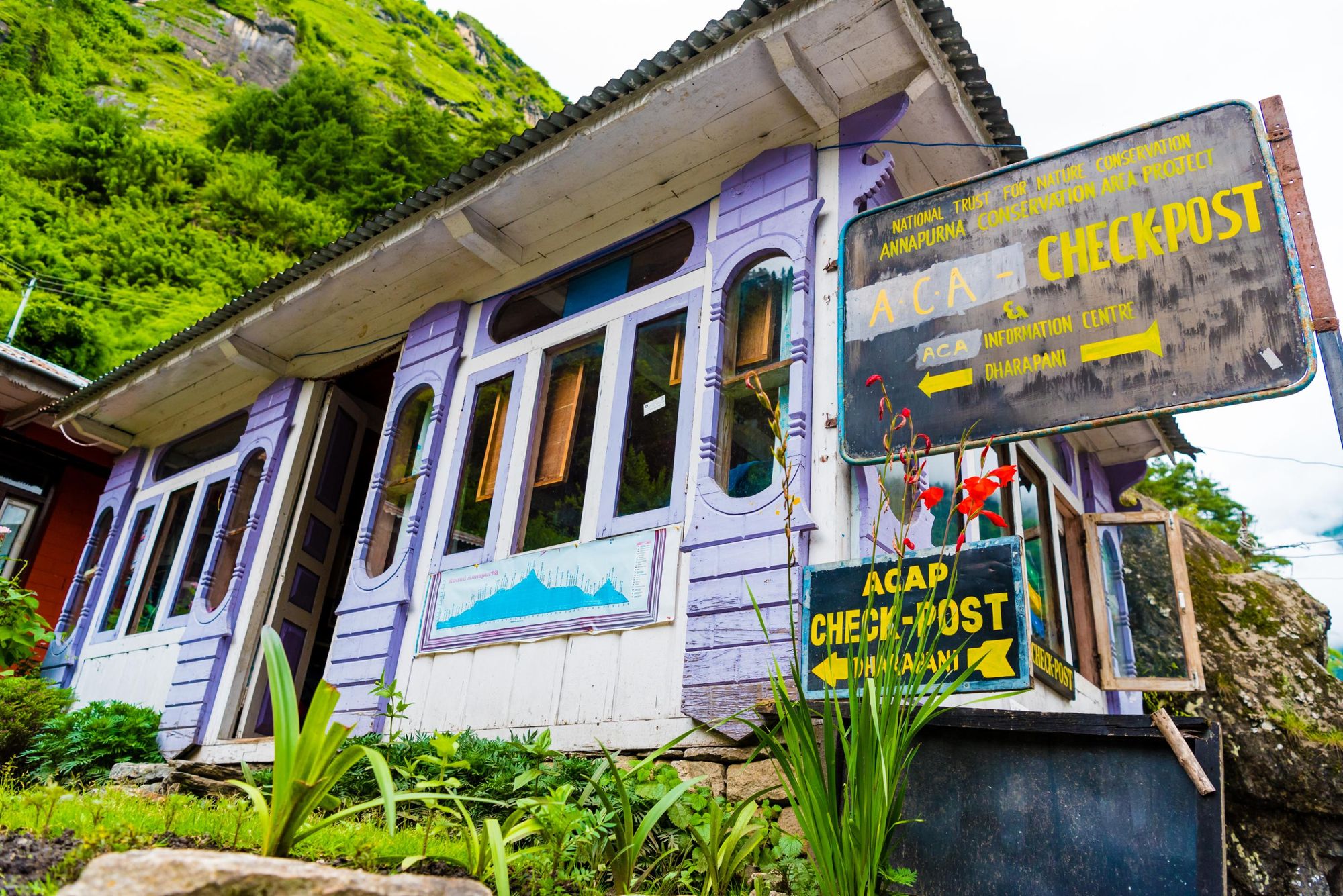 A tourism checkpoint in the Annapurna Conservation Area. Photo: Getty.