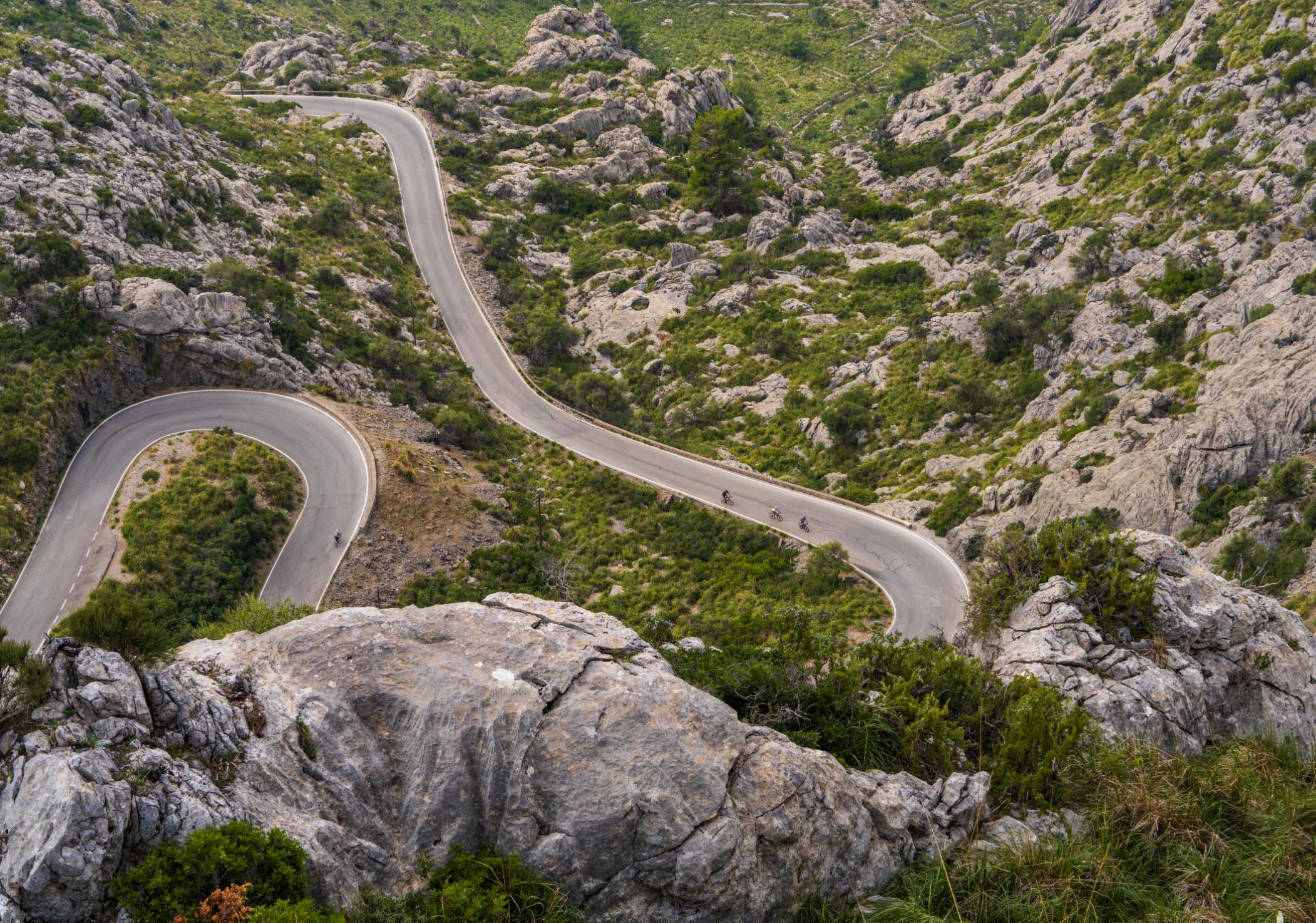 Cyclists on the famous Sa Calobra mountain road. Photo: Getty.