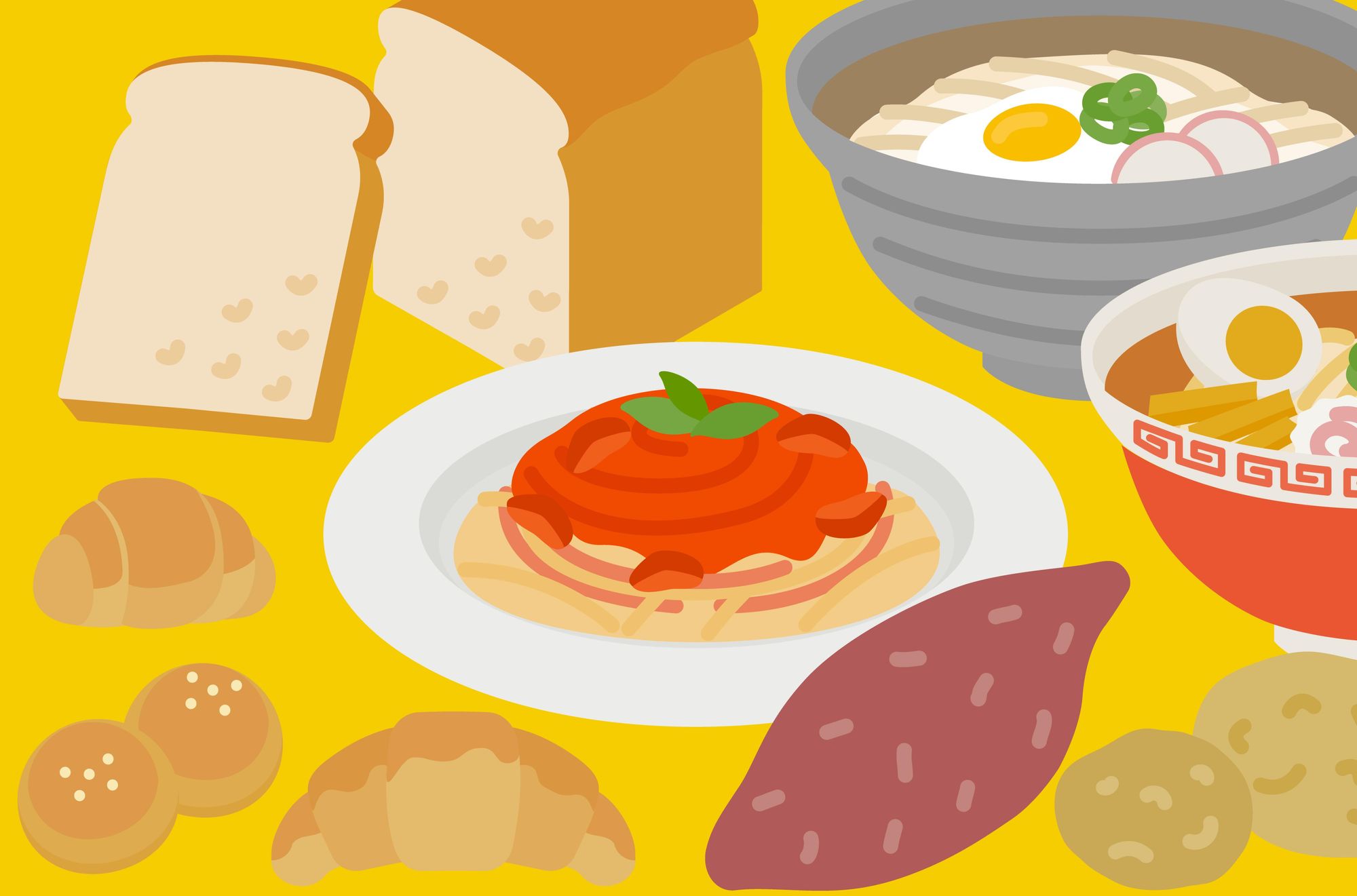 Carbs can be anything from bread and rice to potatoes, fruit, milk or something sweeter. Illustration: Getty