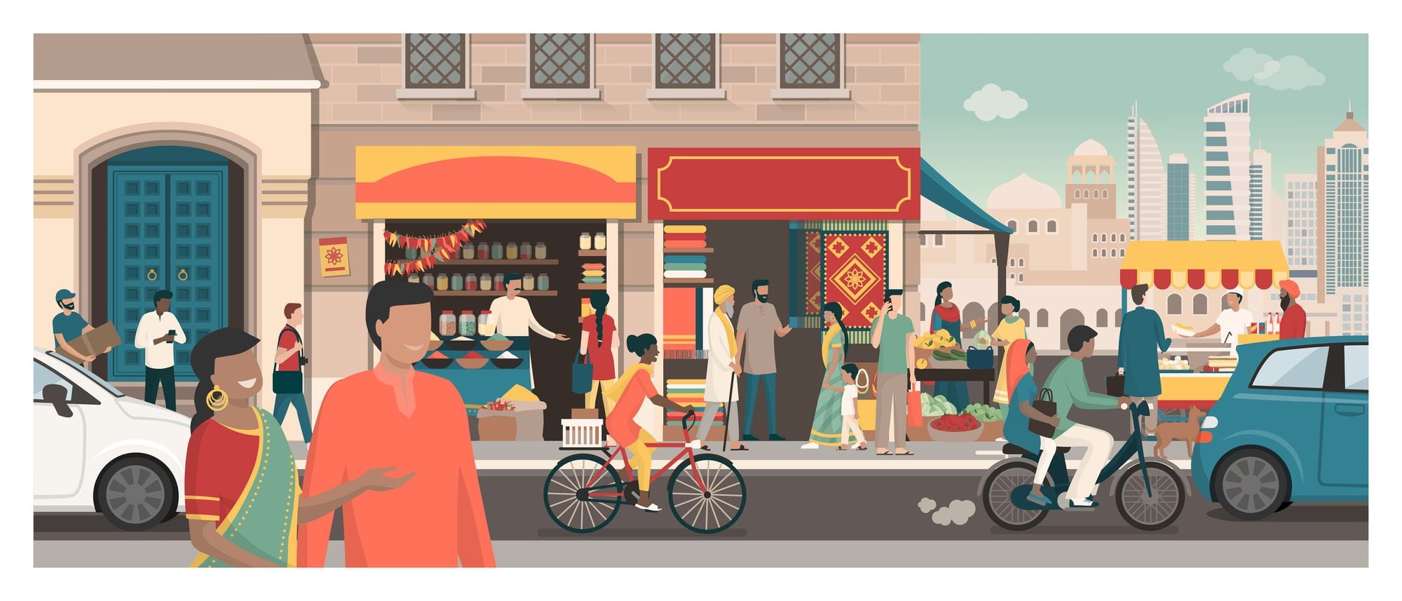 an animation of a market in India