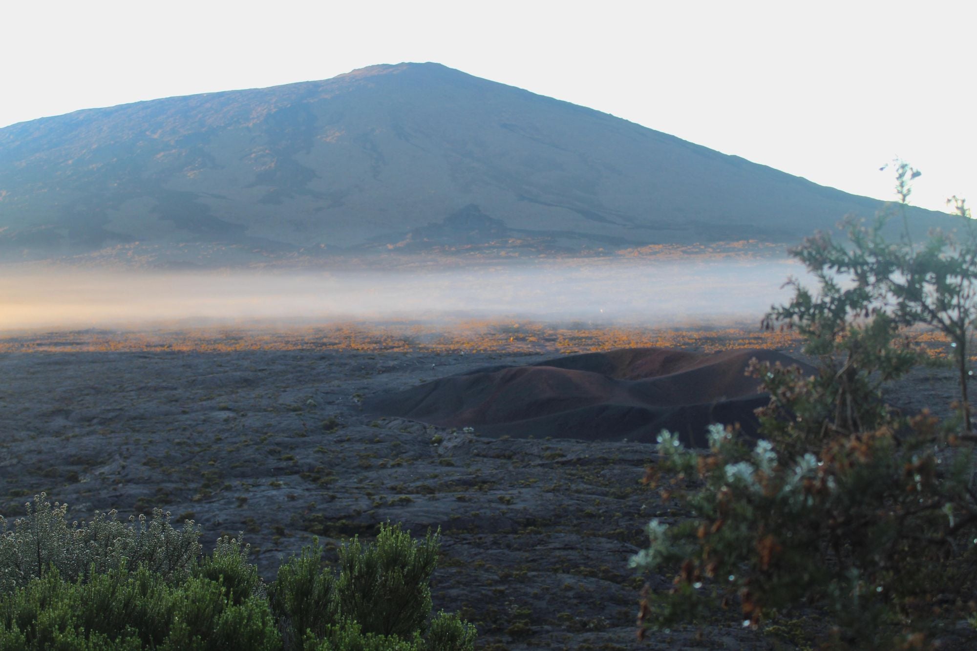 The entrance to the Enclos Fouqué caldera, before the morning mist has cleared. Photo: Stuart Kenny