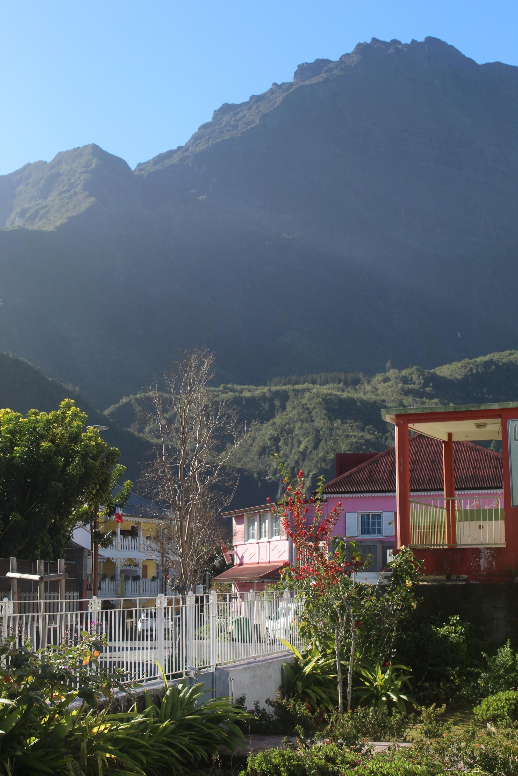 The mountains rise high above Cilaos, which sits at around about 1,200 meters (3,937ft). Photo: Stuart Kenny