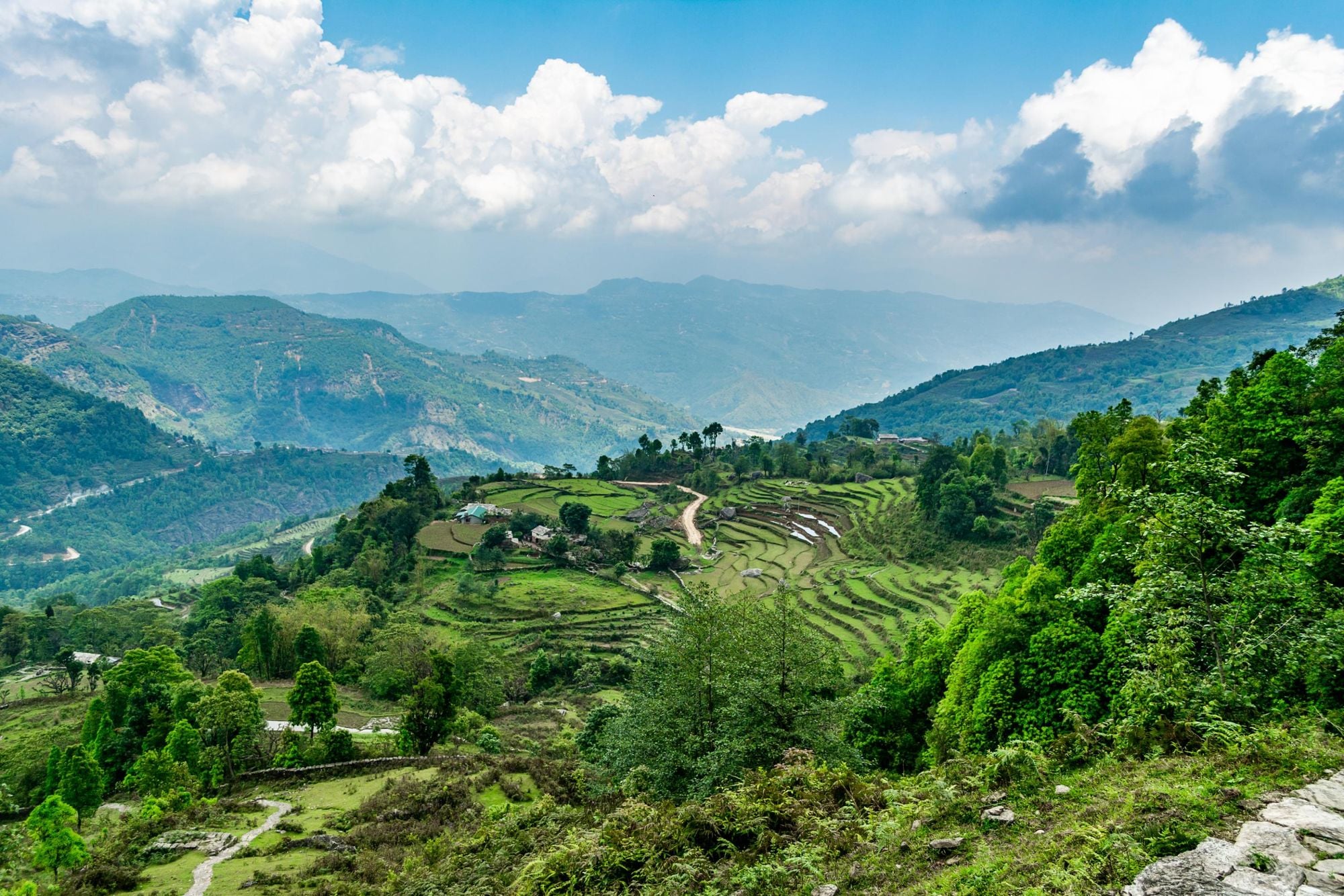 Valley with rice fields near Panchase. Photo: Getty.