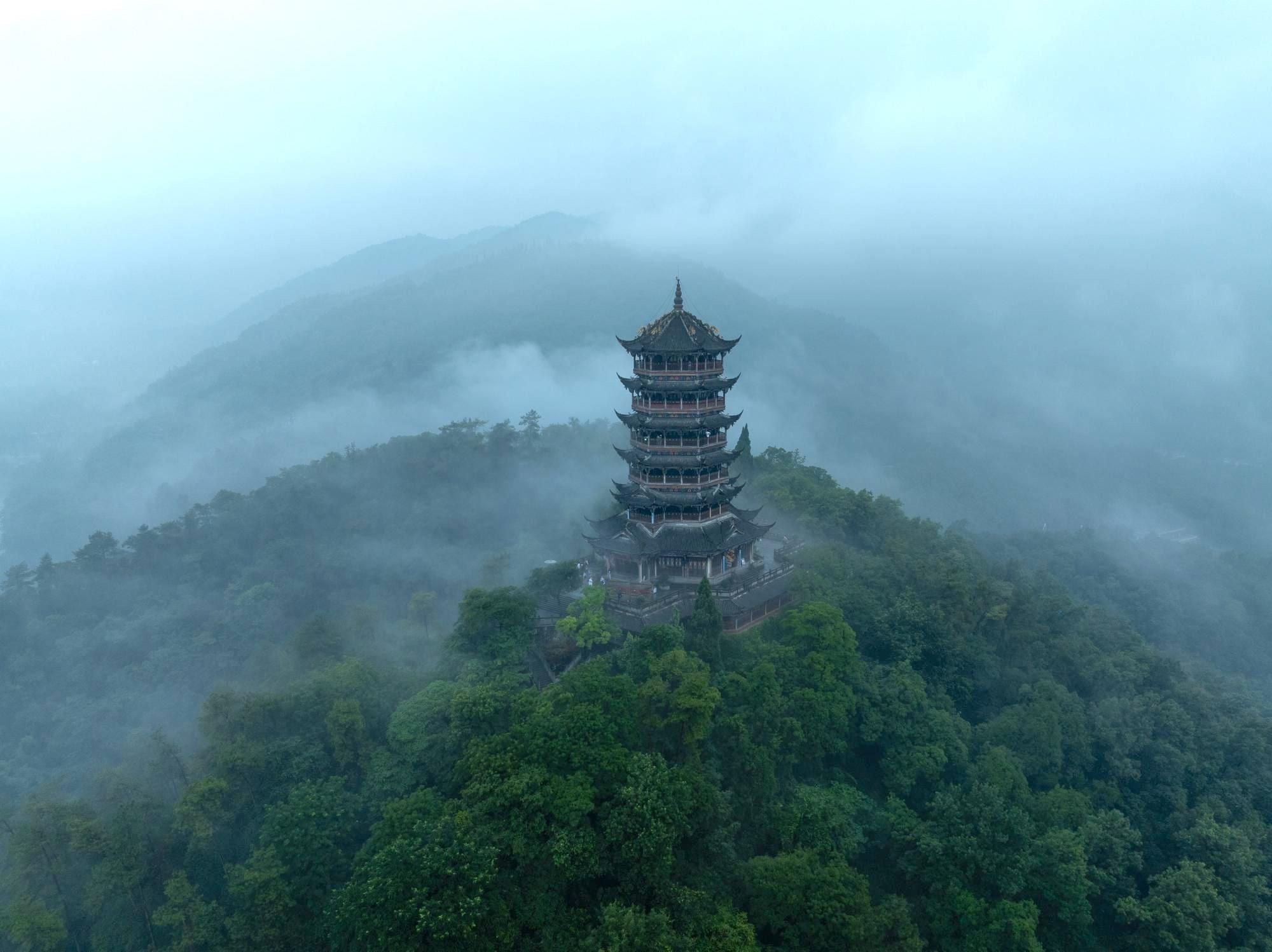 Laojun Pavillion, at the summit of Qingcheng Mountain, near Chengdu in China. Photo: Getty