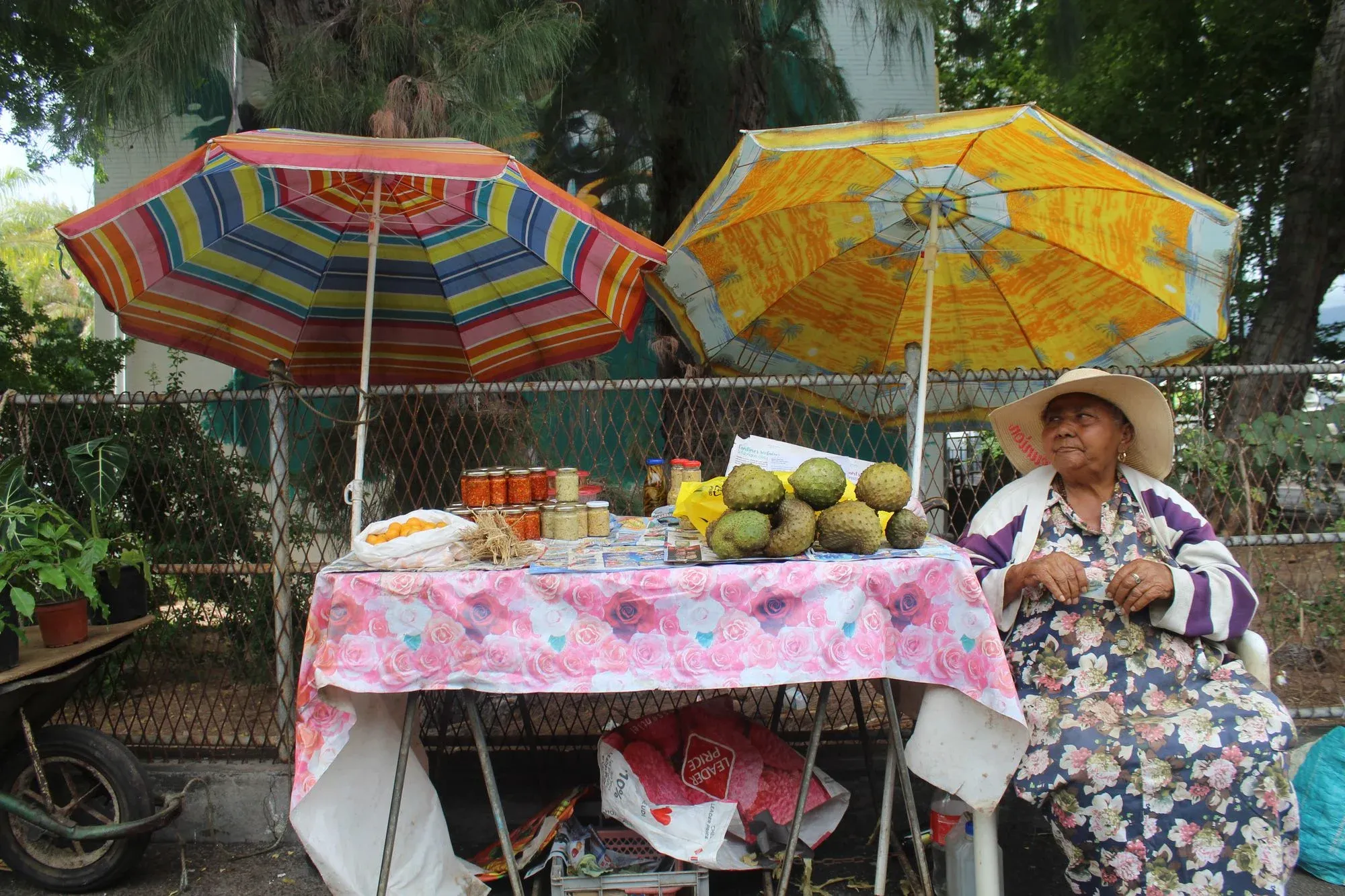 A market stall in Saint-Paul, with rougail in the tubs, back right. Photo: Stuart Kenny