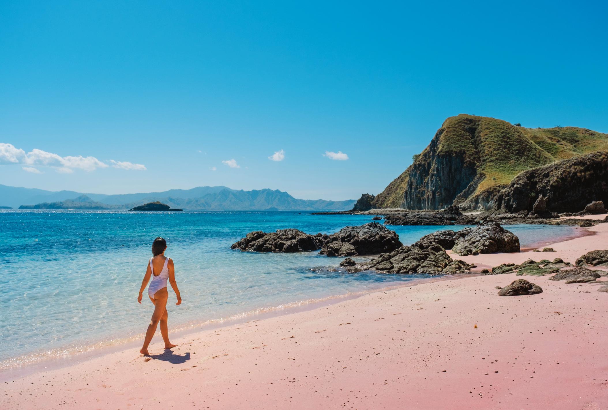 A pink sand beach in the Komodo National Park in Indonesia. Photo: Getty