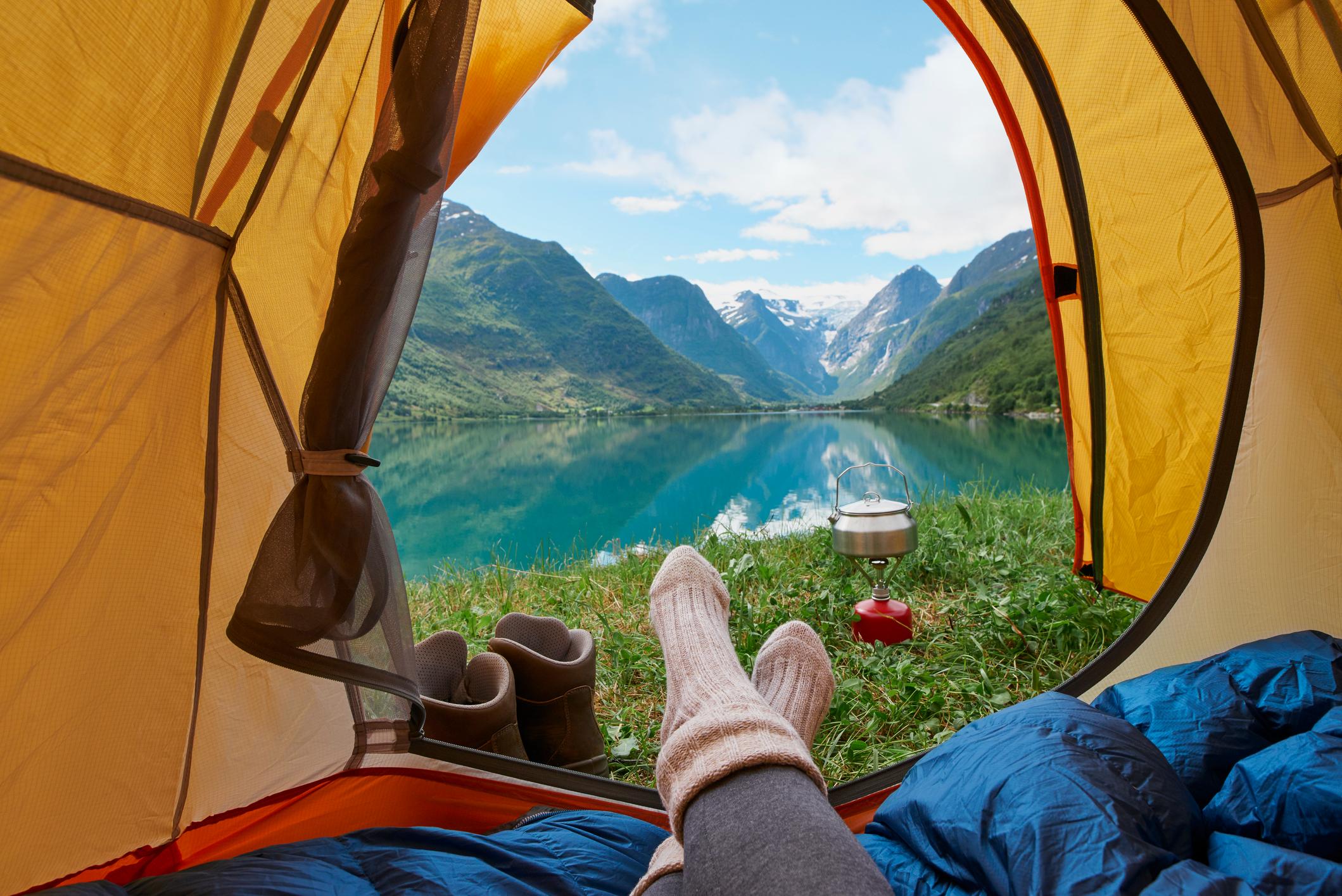 The views when you unzip the tent in the morning, on the Norwegian fjords. Photo: Getty