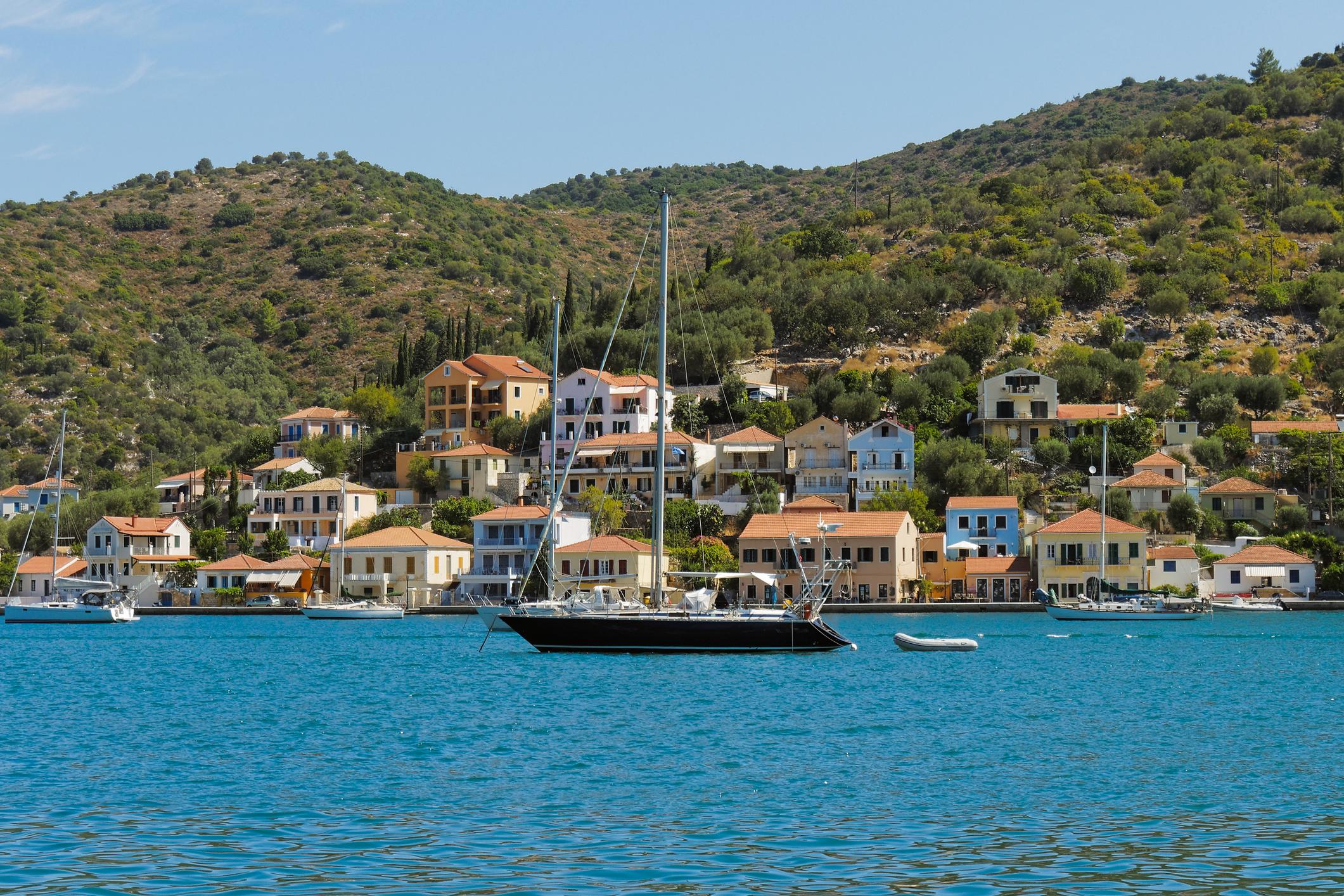 Kioni Harbour in Ithaca, a picturesque village on the Ionian Sea. Photo: Getty