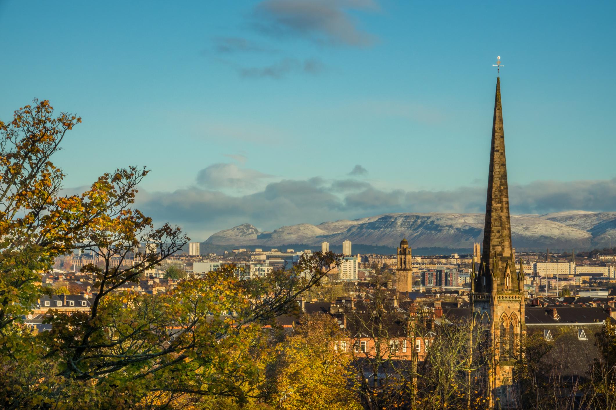 Glasgow, backdropped by the Campsie Fells, as viewed from Queen's Park, just off the Magnificent 11 route. Photo: Getty
