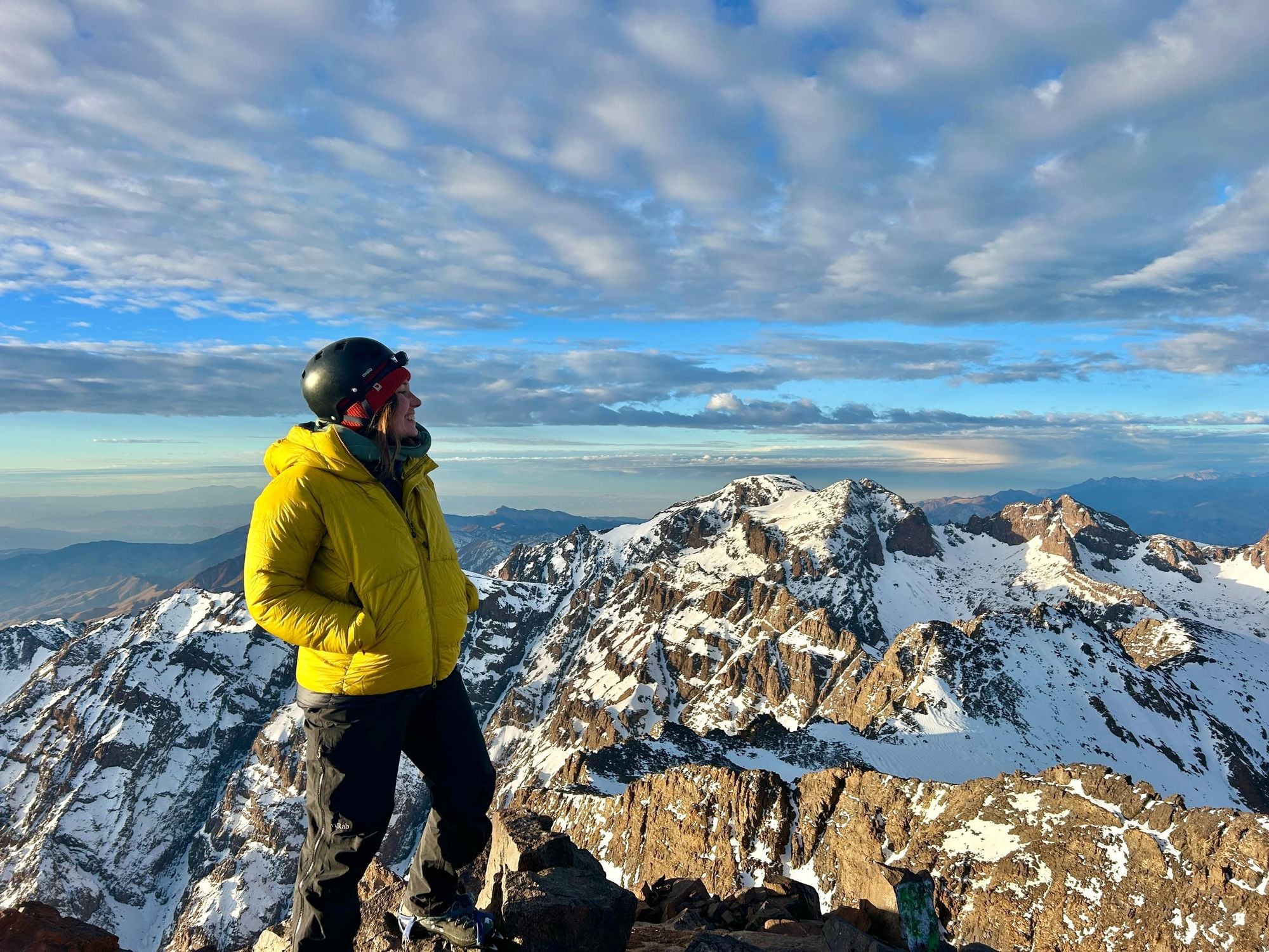 Looking out over the snowy ridgelines from the summit of Mount Toubkal. Photo: Sian Lewis