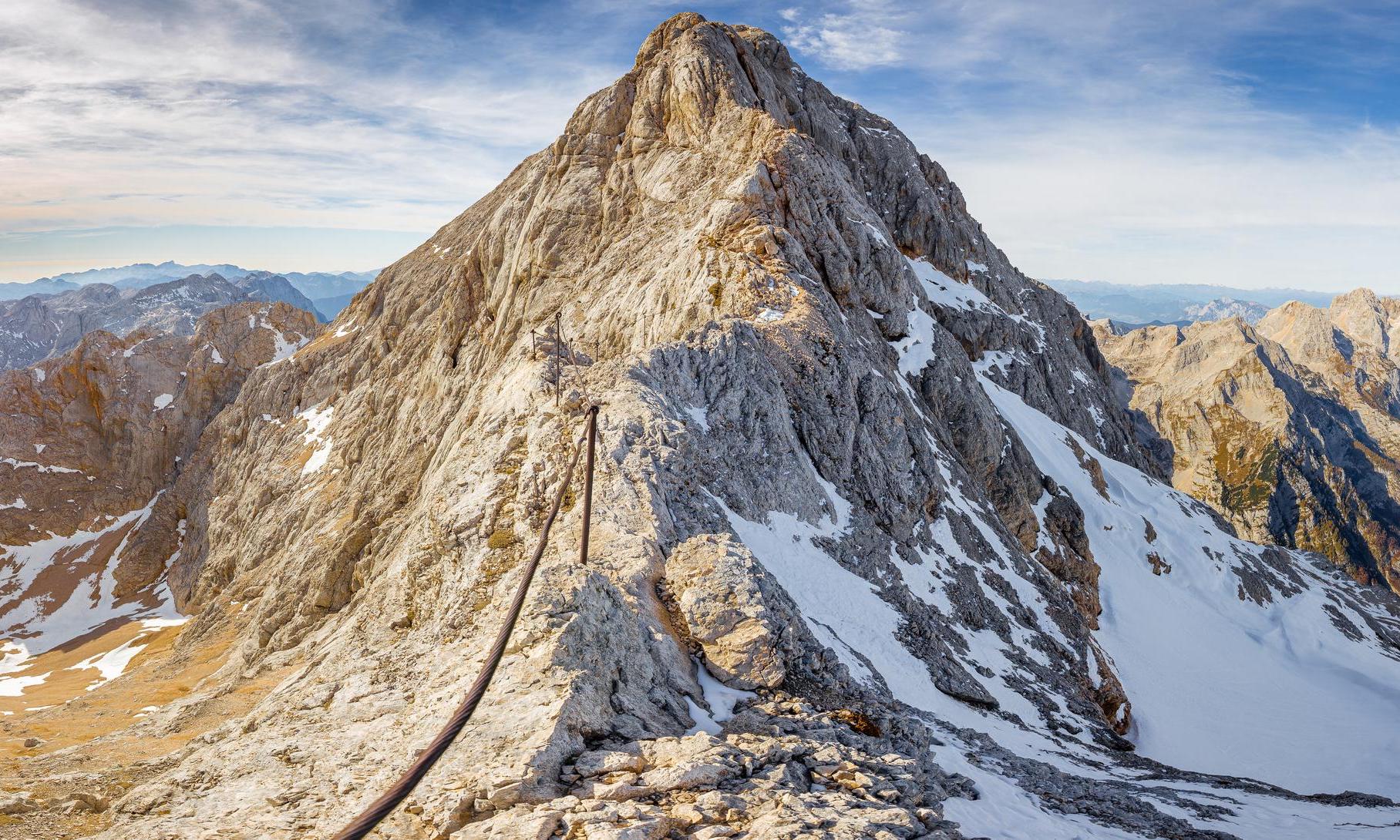 The Mount Triglav summit ridge view, from the highest point in Slovenia. Photo: Getty