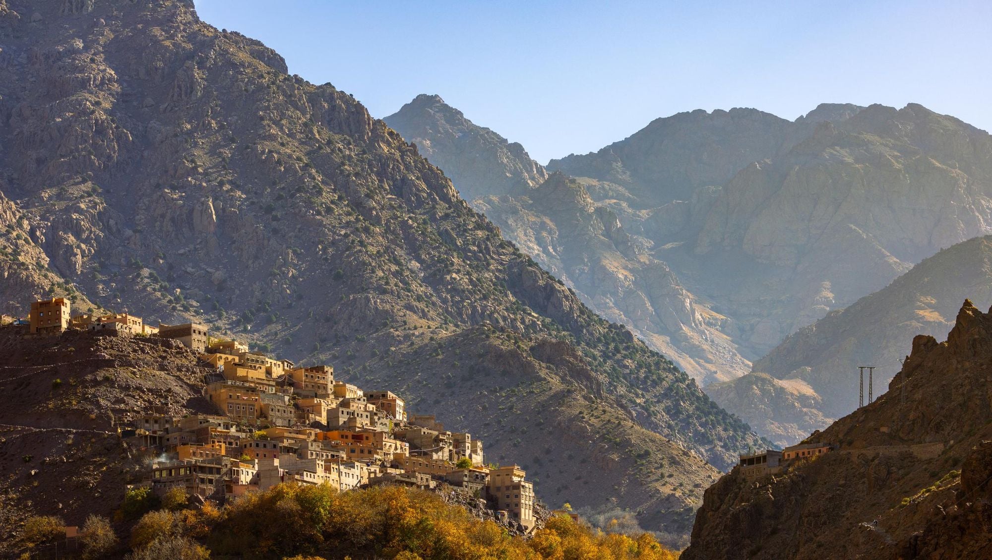 The town of Imlil, the gateway town to Toubkal, sitting at around 1,740m (5,708ft) in the Atlas Mountains. Photo: Getty