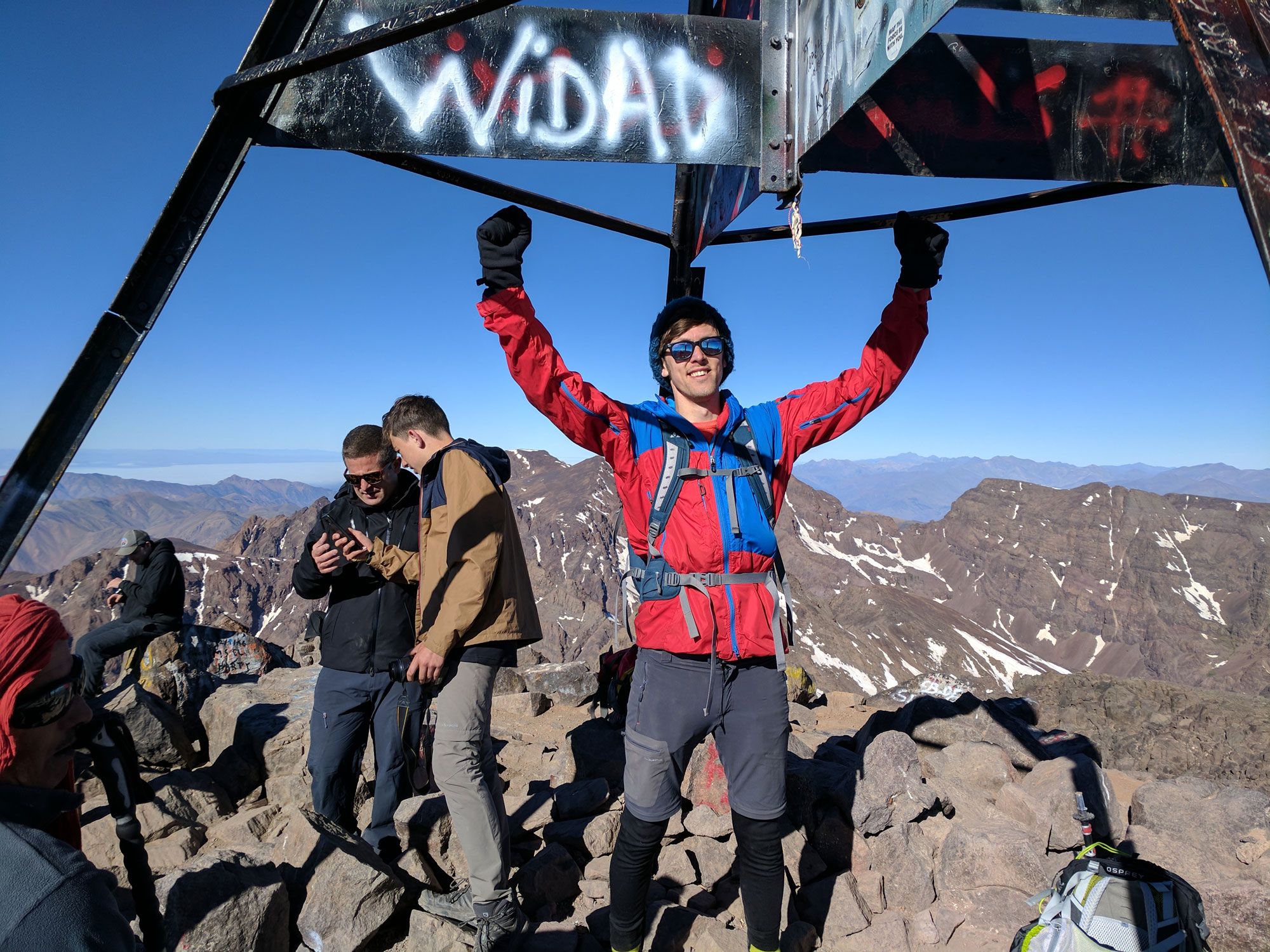 The author, Jack Clayton, at the summit of Mount Toubkal, the high point of North Africa. Photo: Jack Clayton