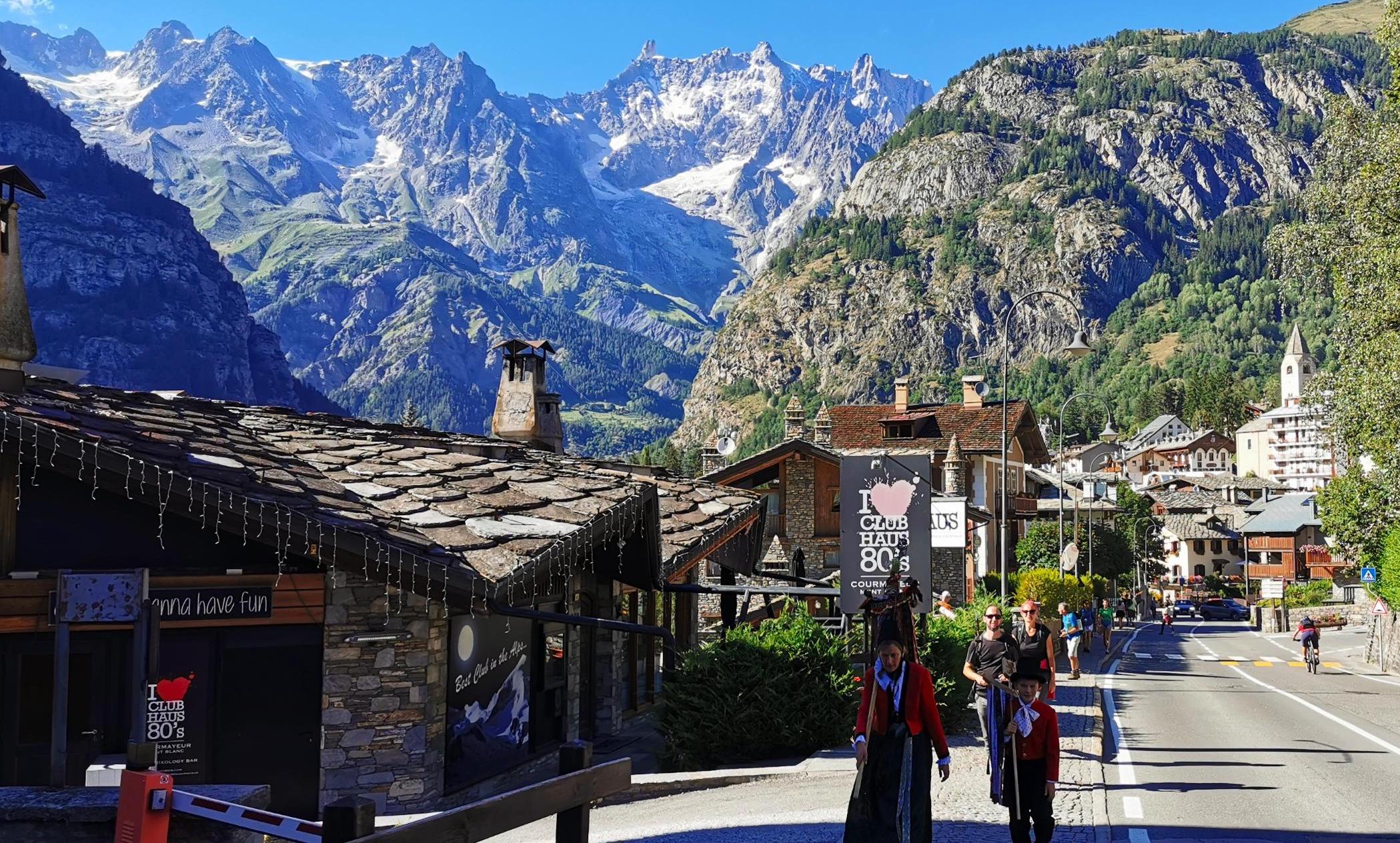 A street in Courmayeur, a village in Aosta Valley, with the Mont Blanc massif behind. Photo: Getty