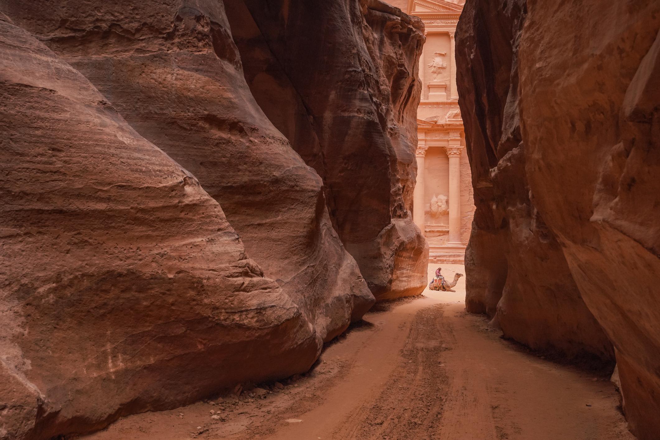 The red-rose rock of The Treasury, seen from one of the passageways of Petra. Photo: Getty