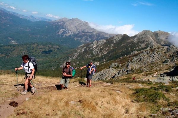 Hikers on the GR20 trail in Corsica.